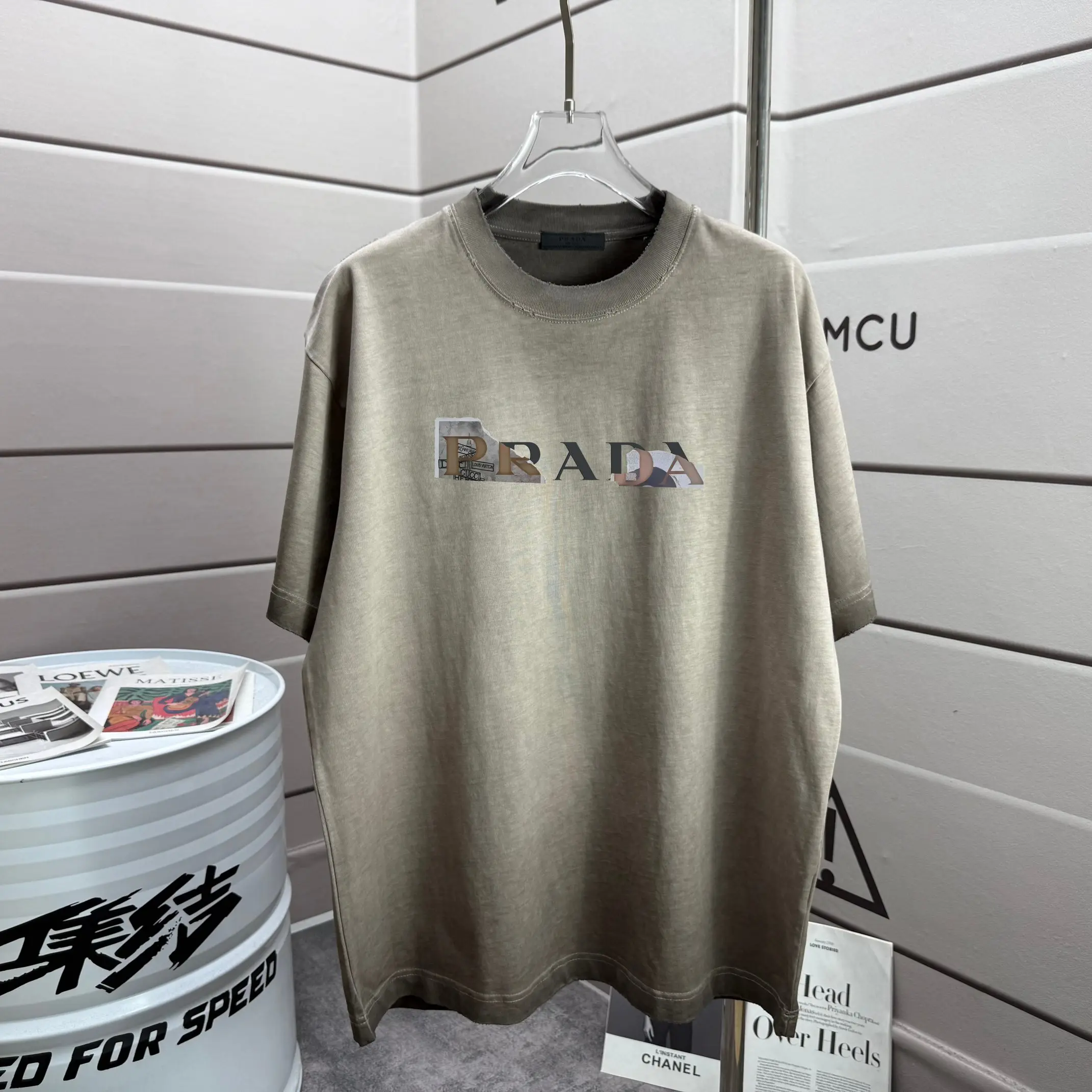 Logo Print Distressed Washed Cotton T-Shirt D14015165