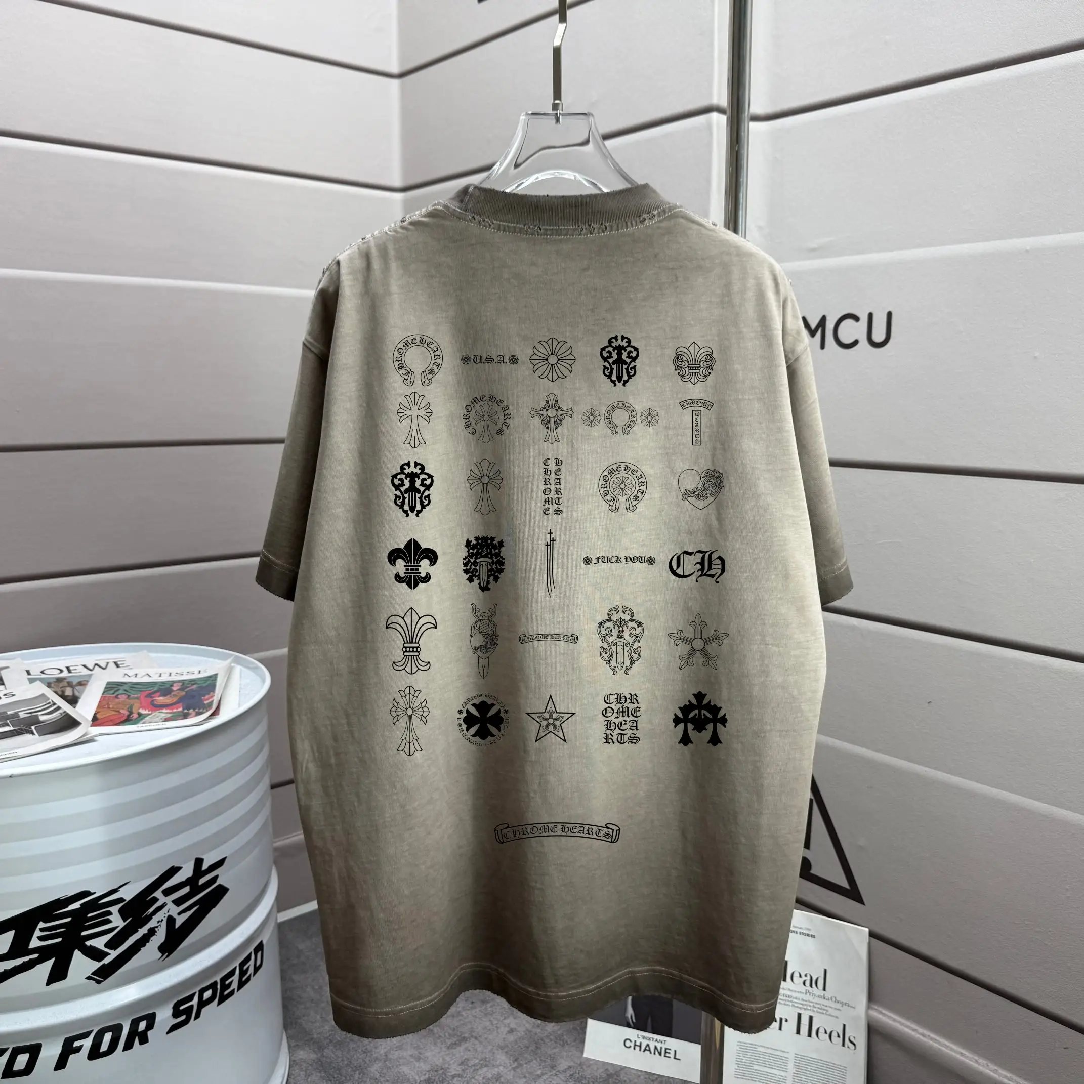 Multi-Logo Graphic Washed Cotton T-Shirt D14015202