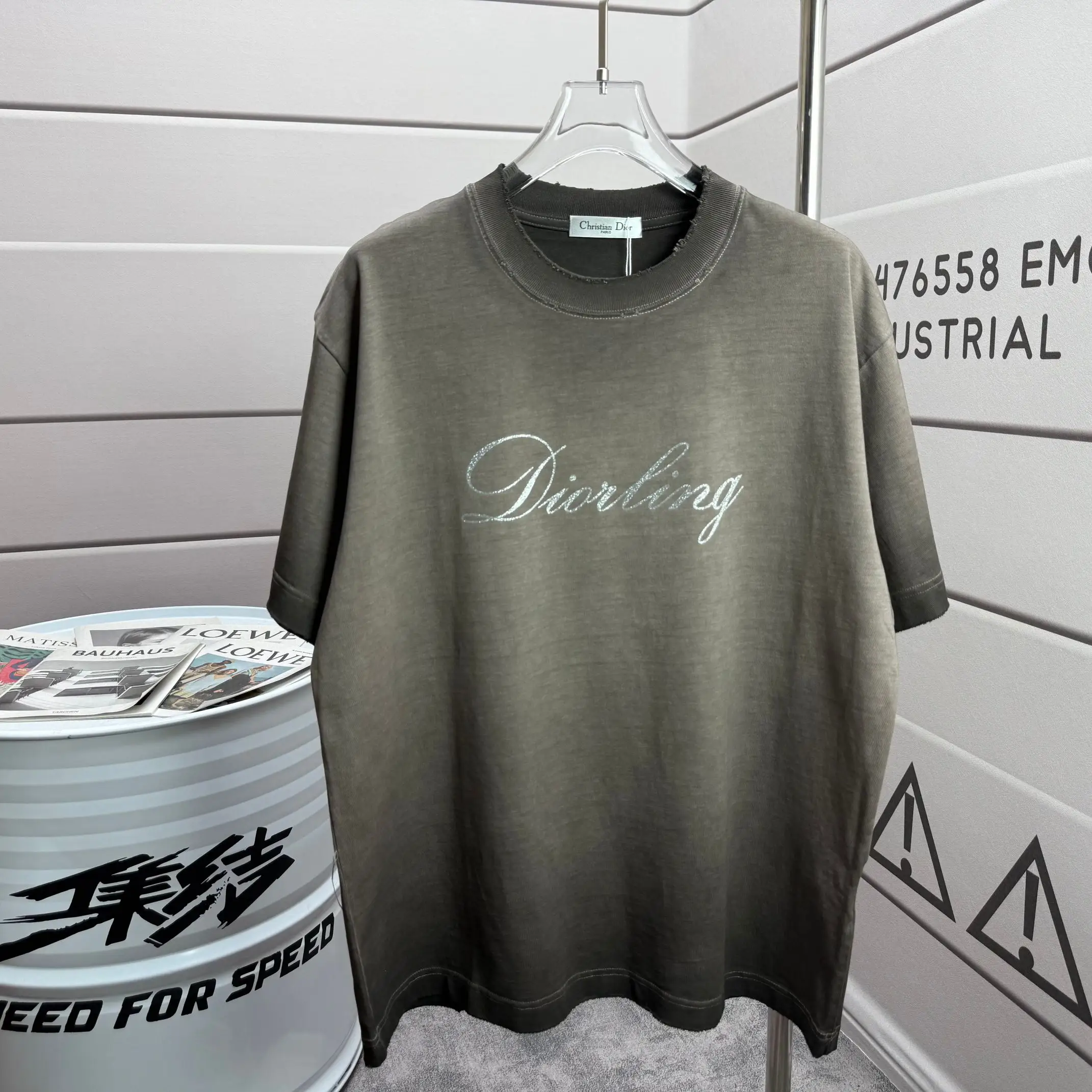 Diorling Logo Distressed Cotton T-Shirt D14012129
