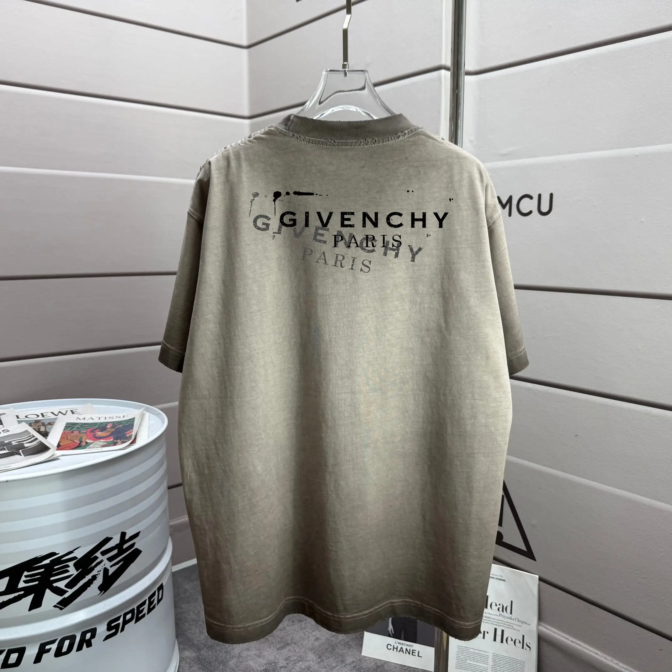 Logo Print Washed Distressed T-Shirt D14015186