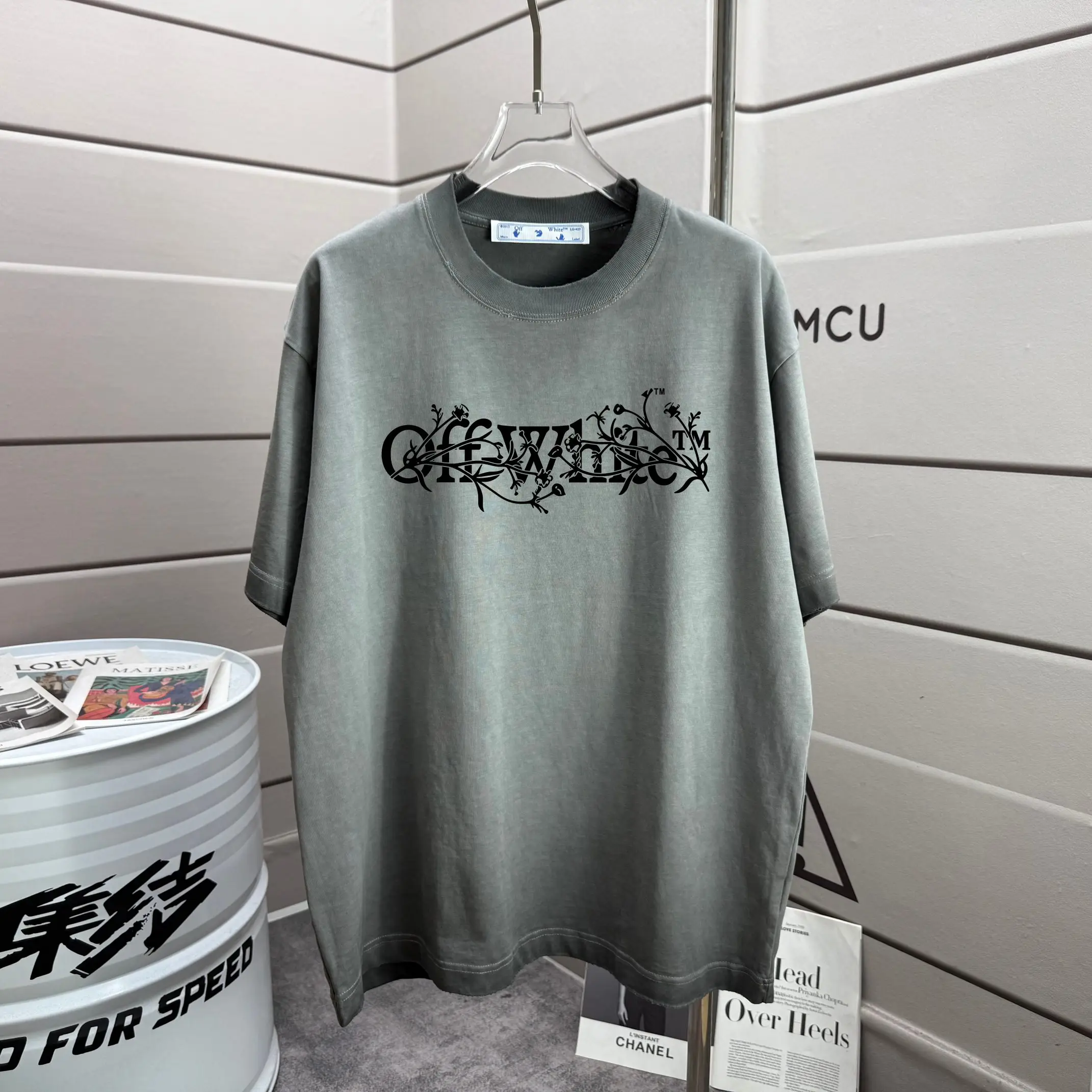 Floral Logo Graphic Washed Cotton T-Shirt D14012163