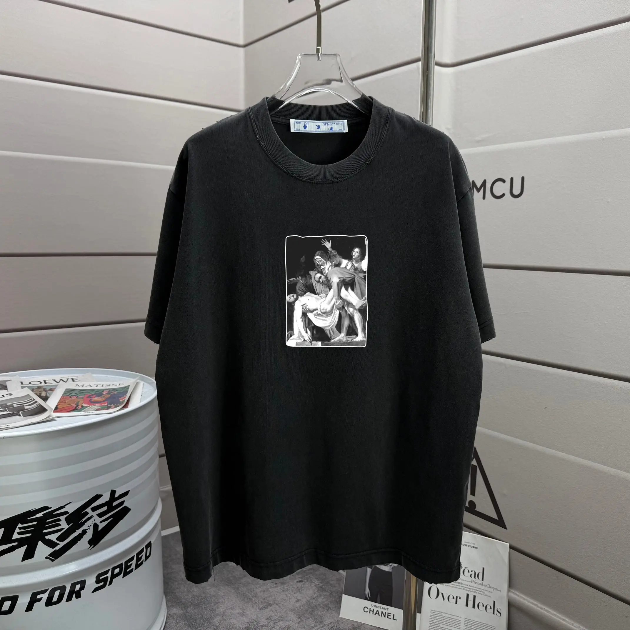 Logo-Print Distressed Washed Cotton T-Shirt D14012166 — view 2