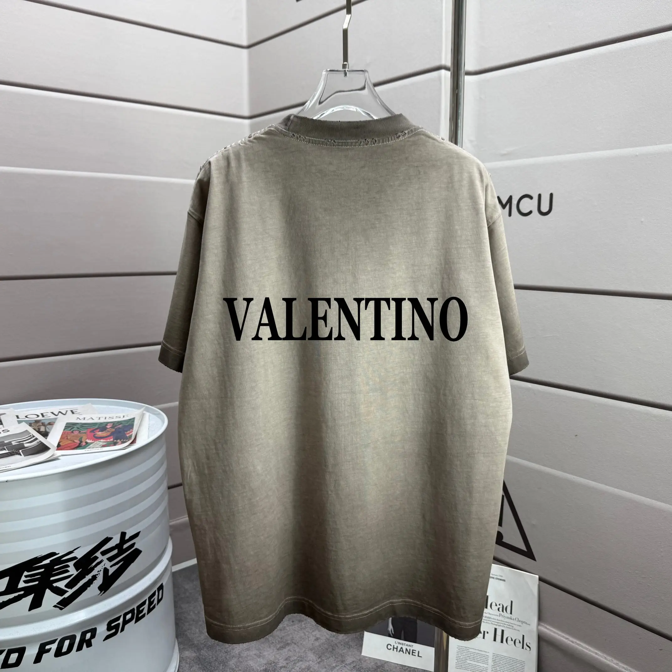 Logo Print Distressed Washed Cotton T-Shirt D14015214
