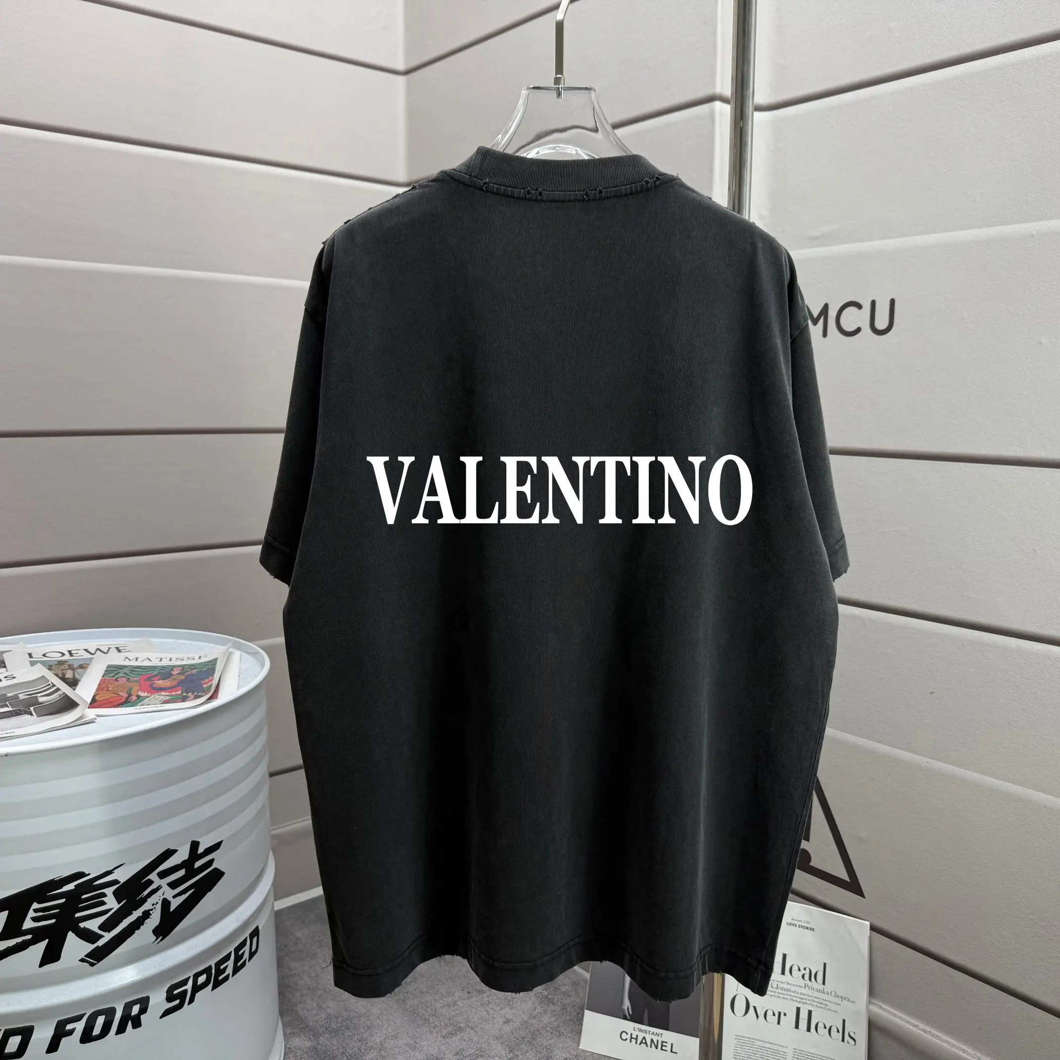 Logo Print Distressed Washed Cotton T-Shirt D14015211