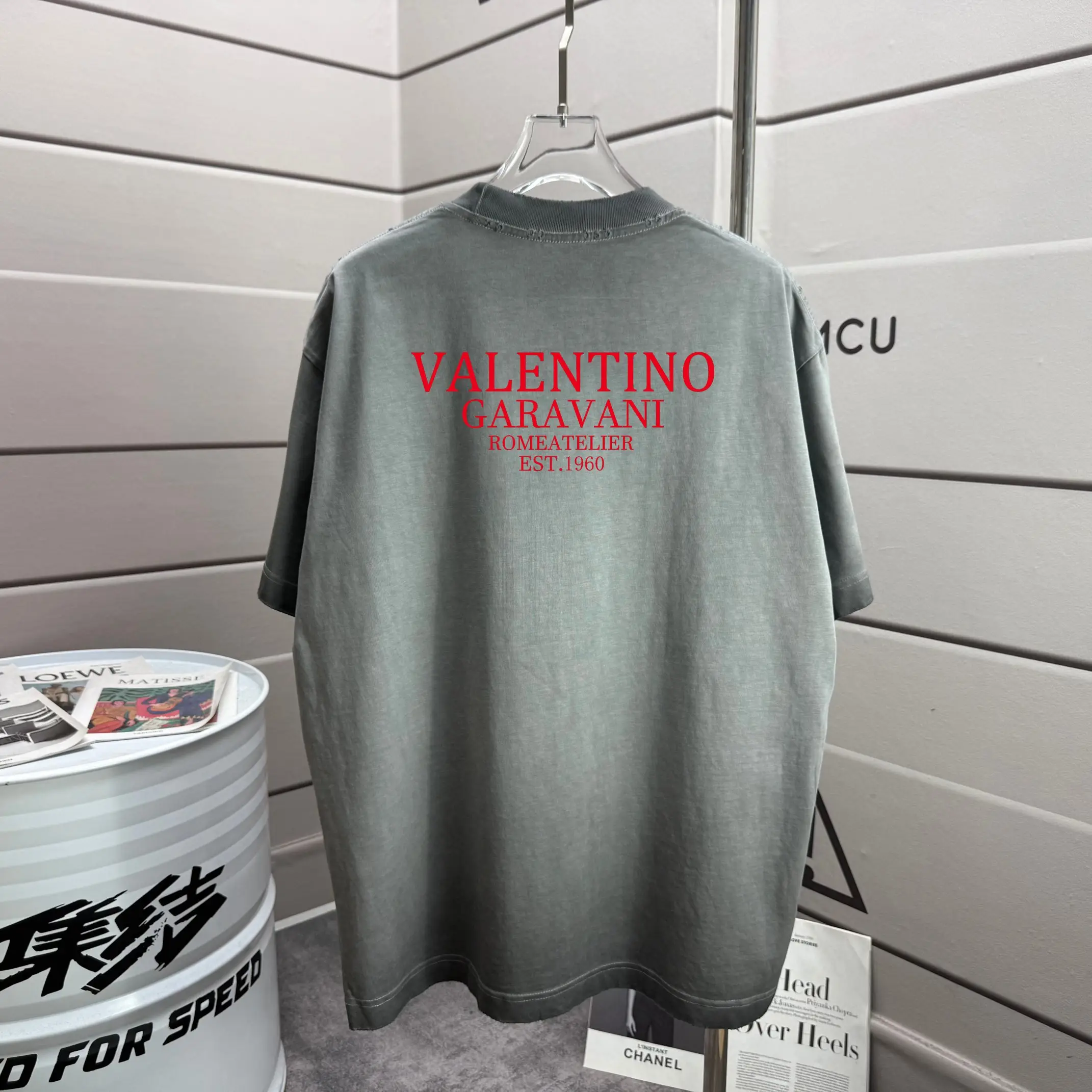 VLogo Print Washed Cotton T-Shirt D14015160 — view 2
