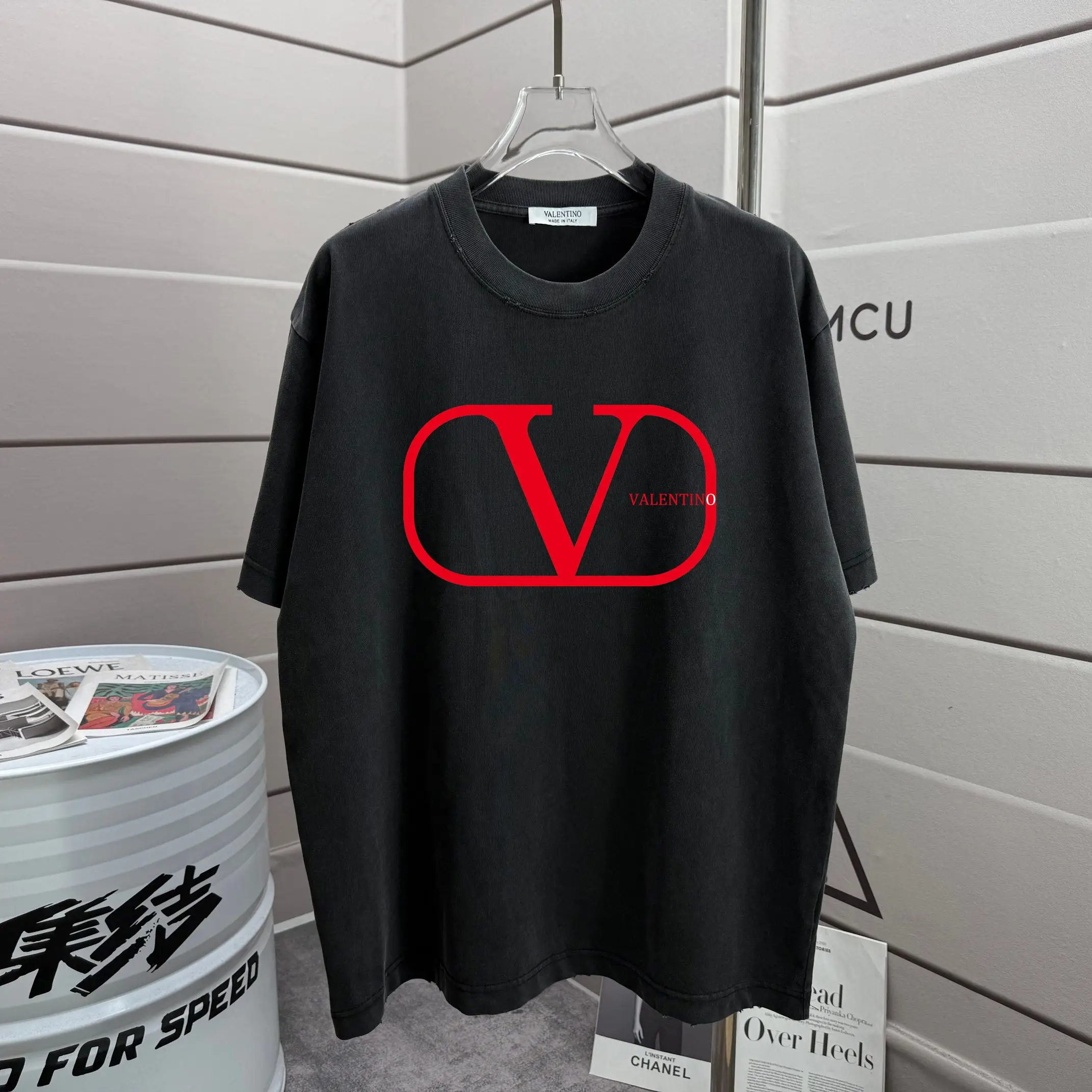 VLogo Print Washed Cotton T-Shirt D14015159