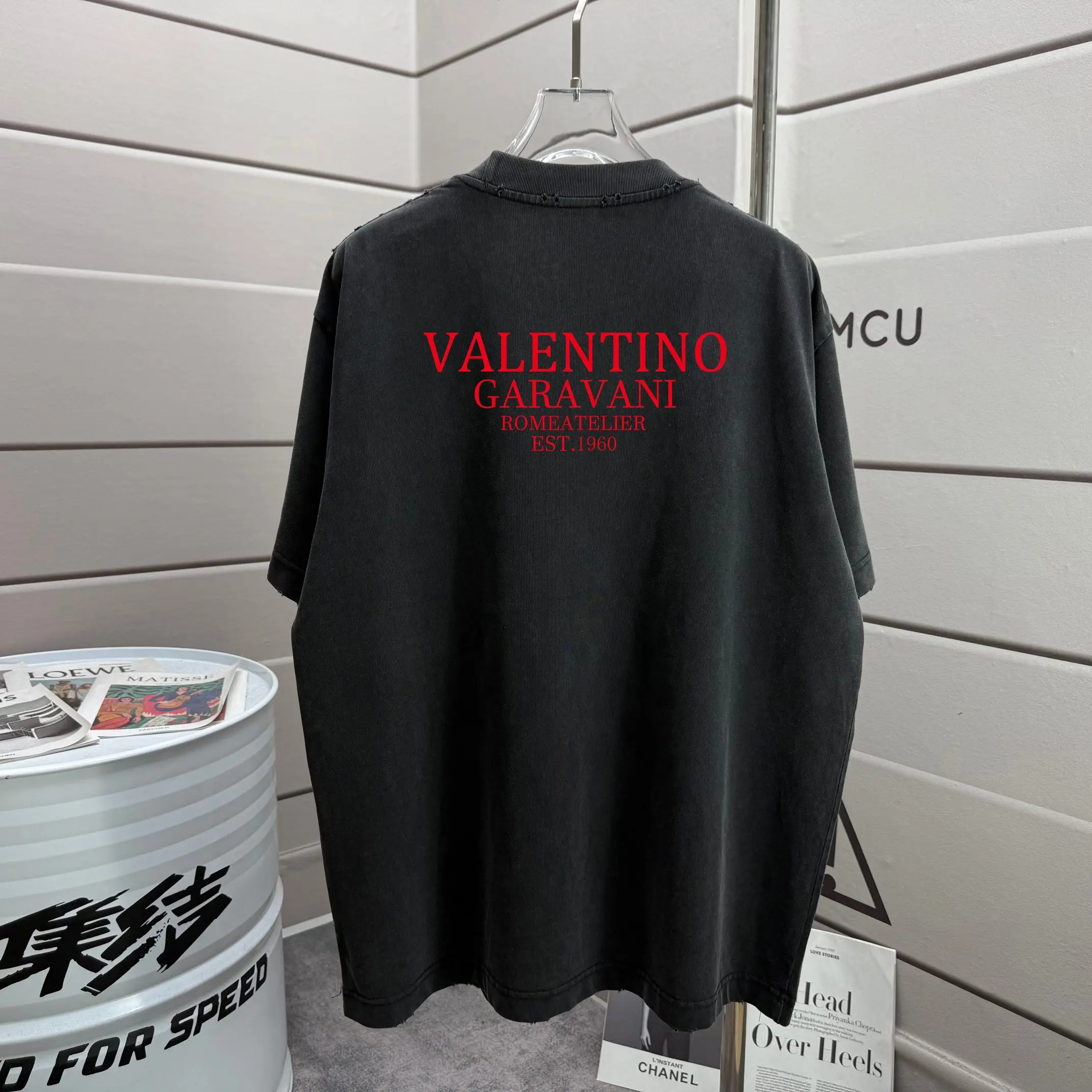 VLogo Print Washed Cotton T-Shirt D14015159 — view 2