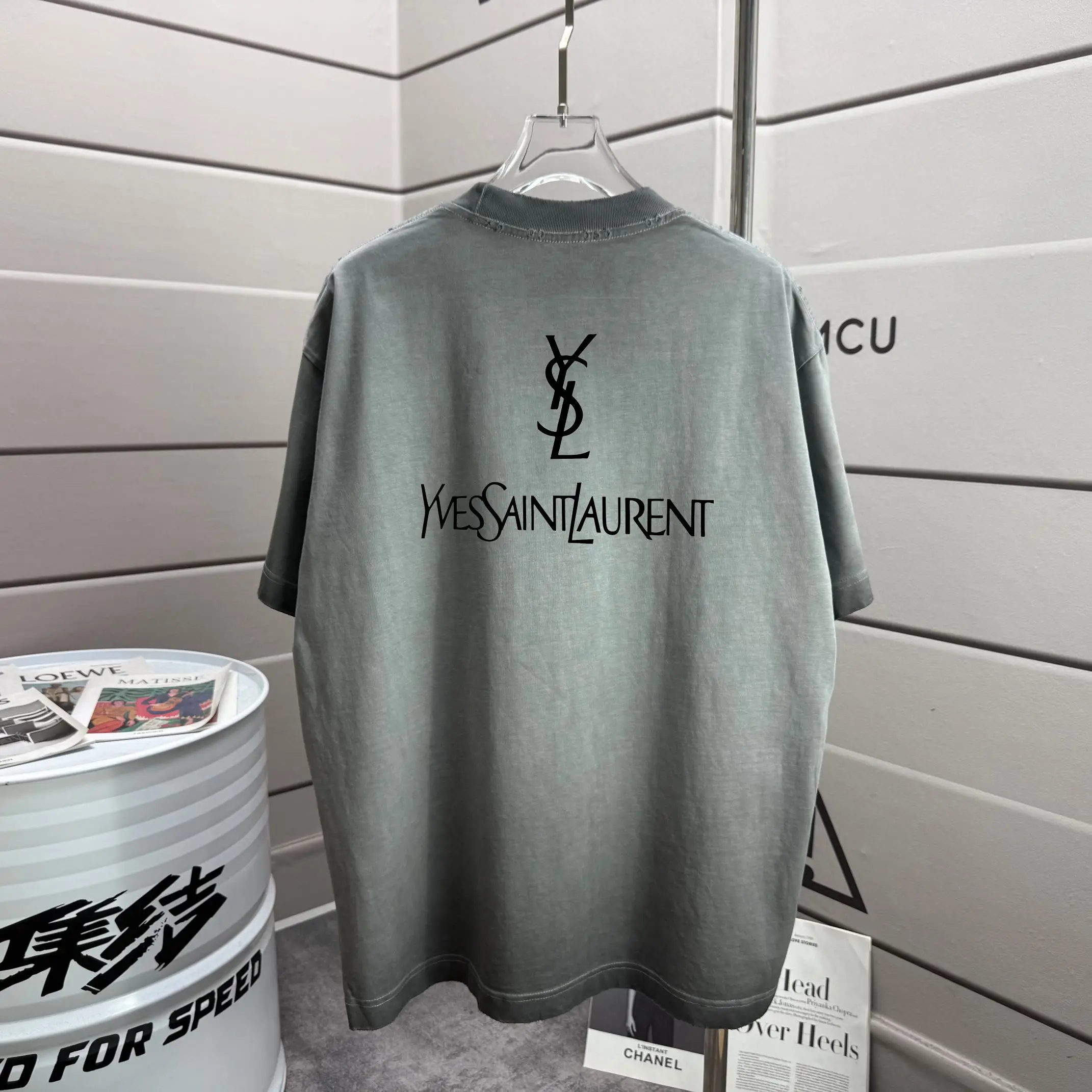 Logo Print Distressed Washed Cotton T-Shirt D14015209