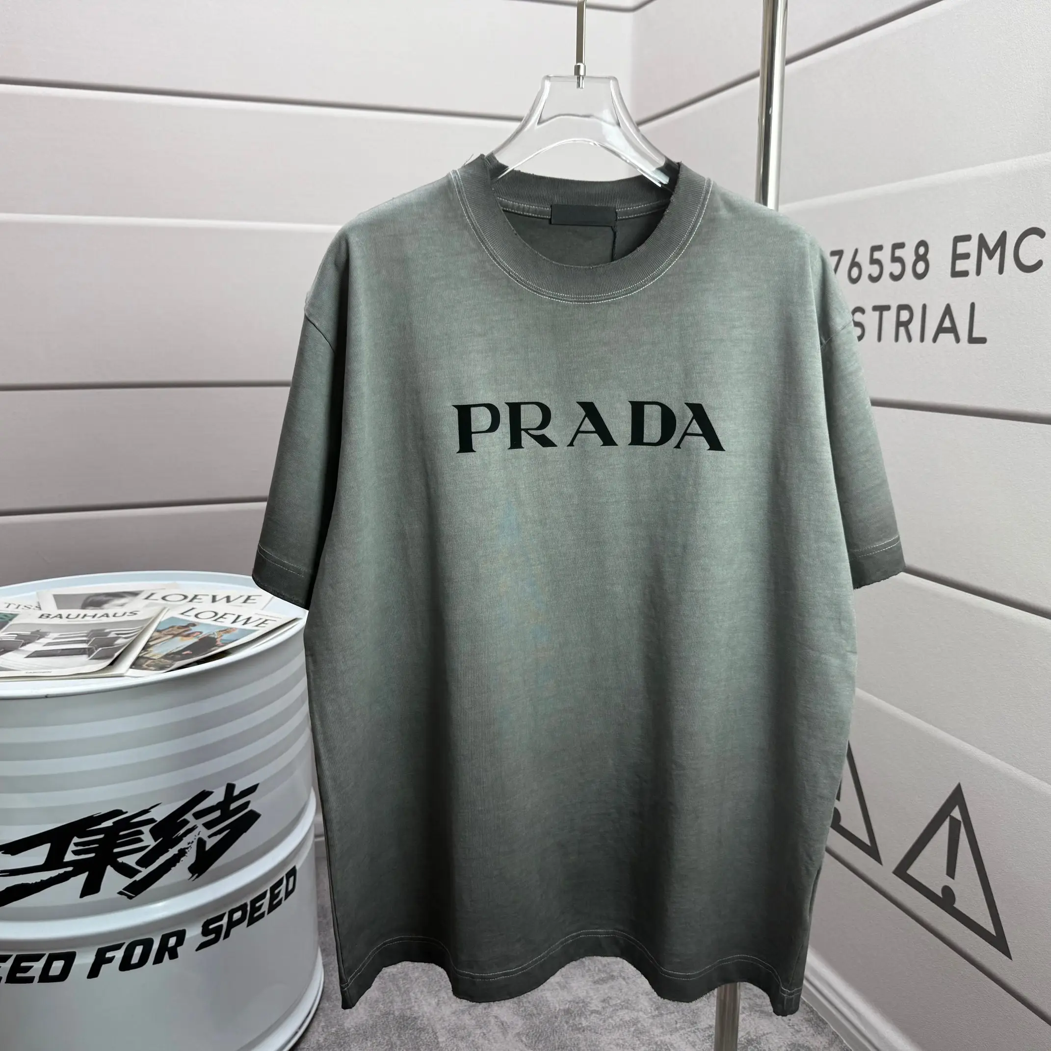 Logo Flocked Washed Cotton T-Shirt D14512134