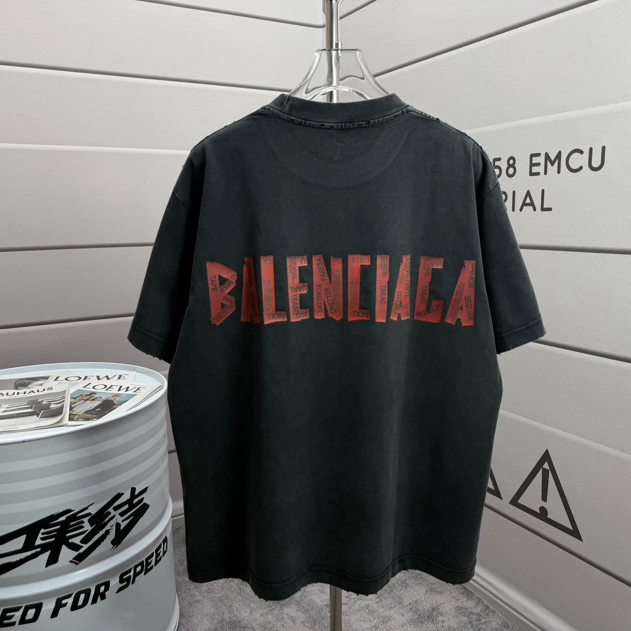 Logo Print Distressed Washed Cotton T-Shirt D15015135