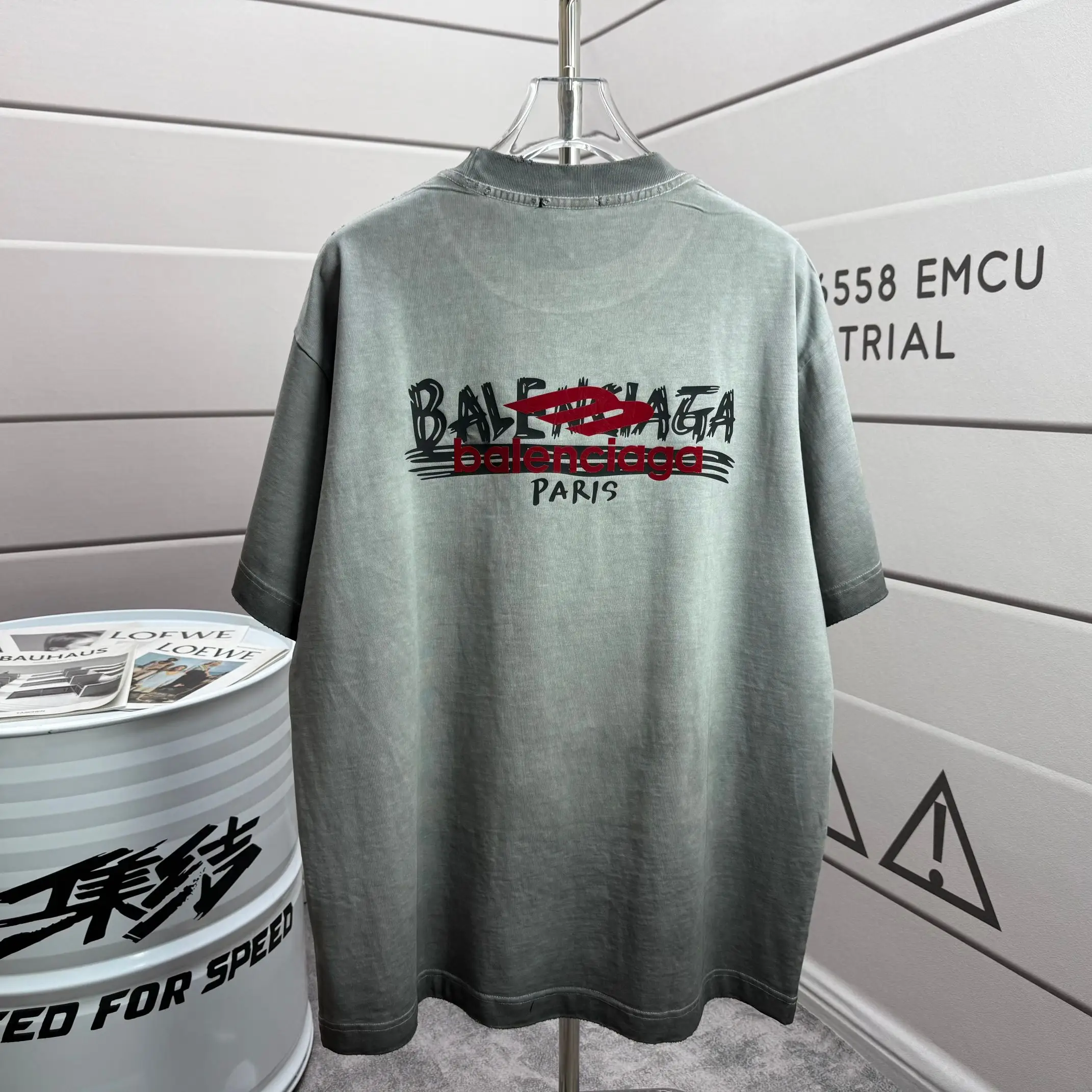 Logo Print Distressed Washed Cotton T-Shirt D15015140