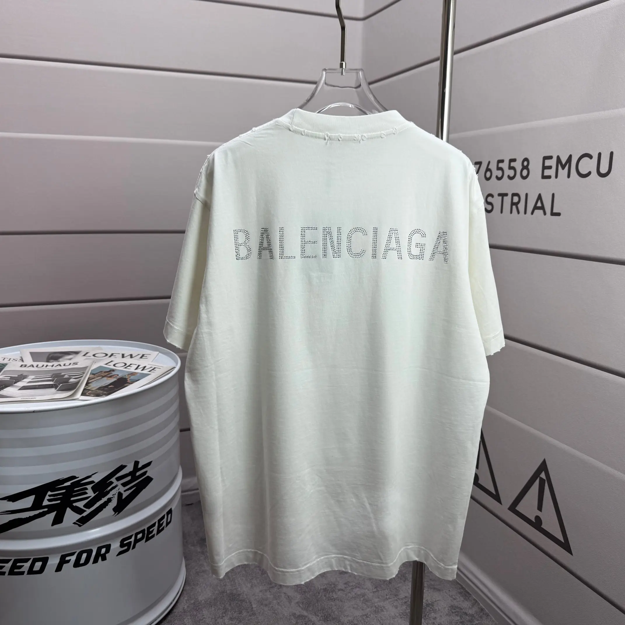Distressed Rhinestone Logo Oversized T-Shirt D15015104