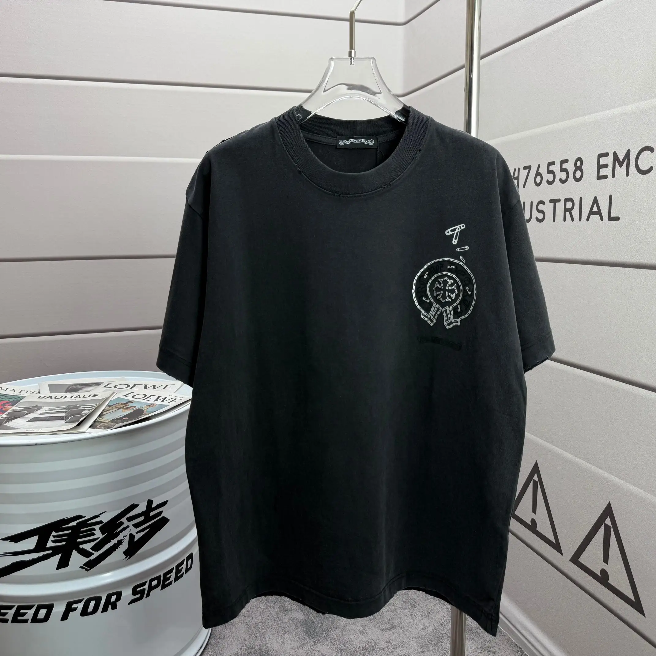 Distressed Logo Print Cotton T-Shirt D15012111