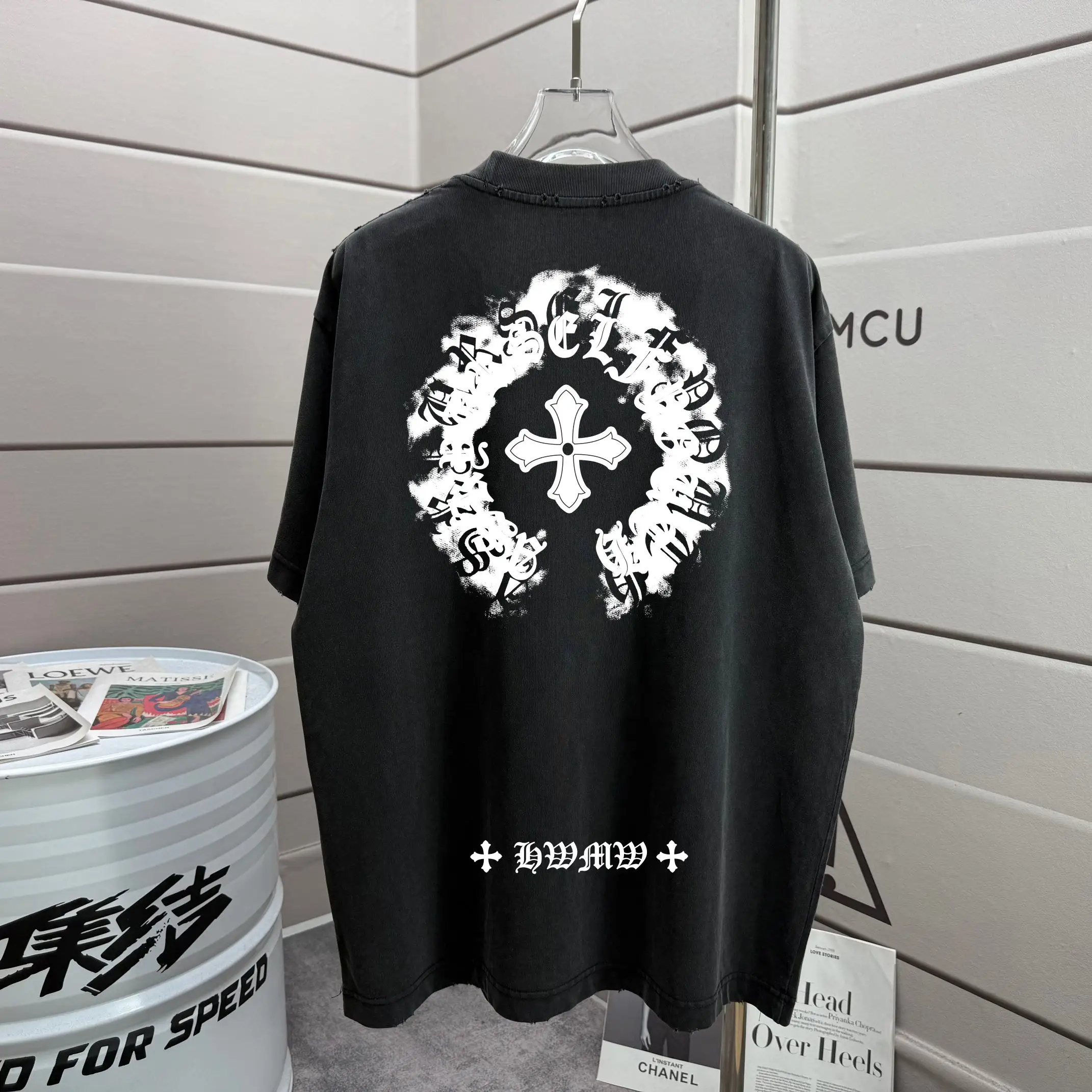 Distressed Washed Cotton Graphic T-Shirt D16012869