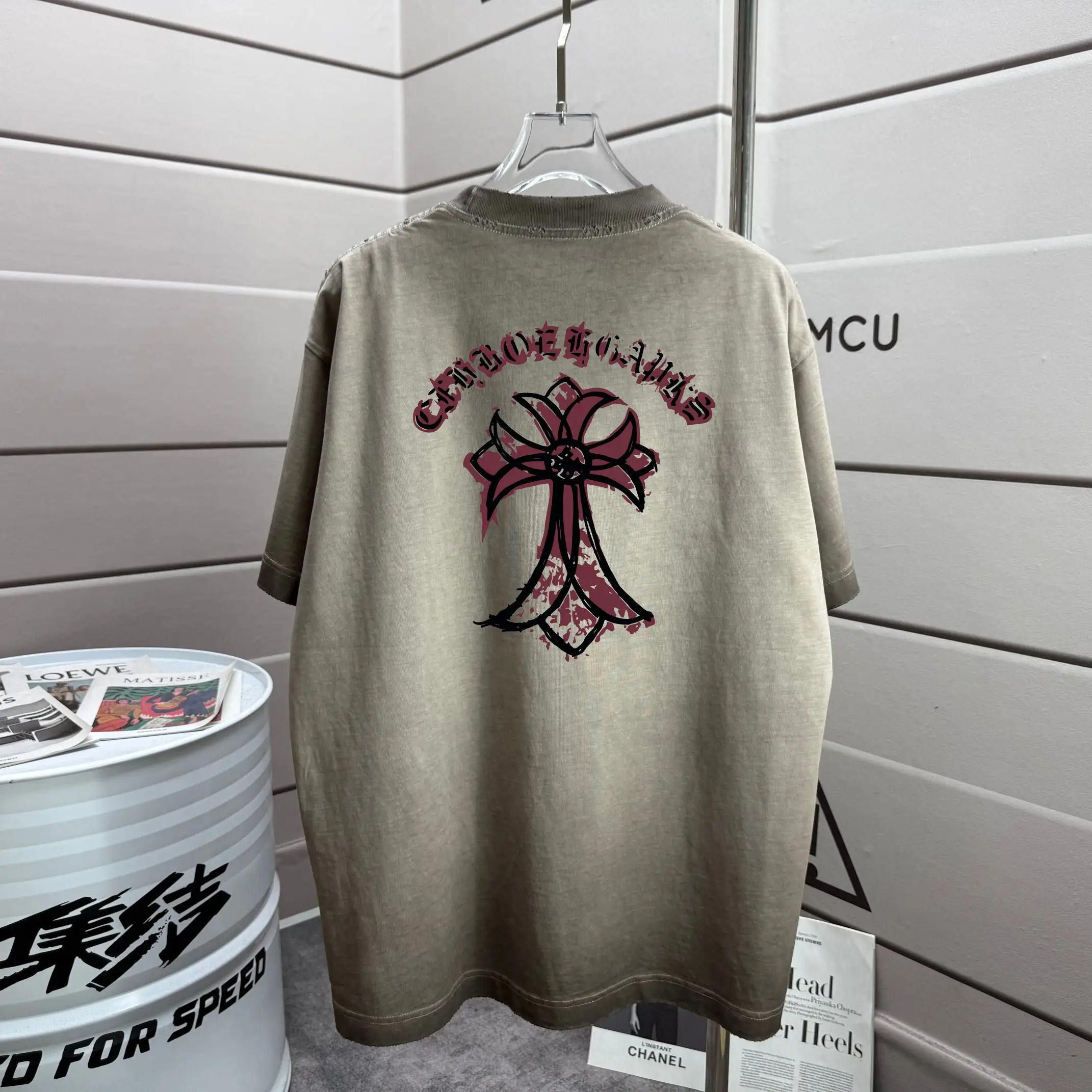 Distressed Washed Cotton Graphic T-Shirt D16012867