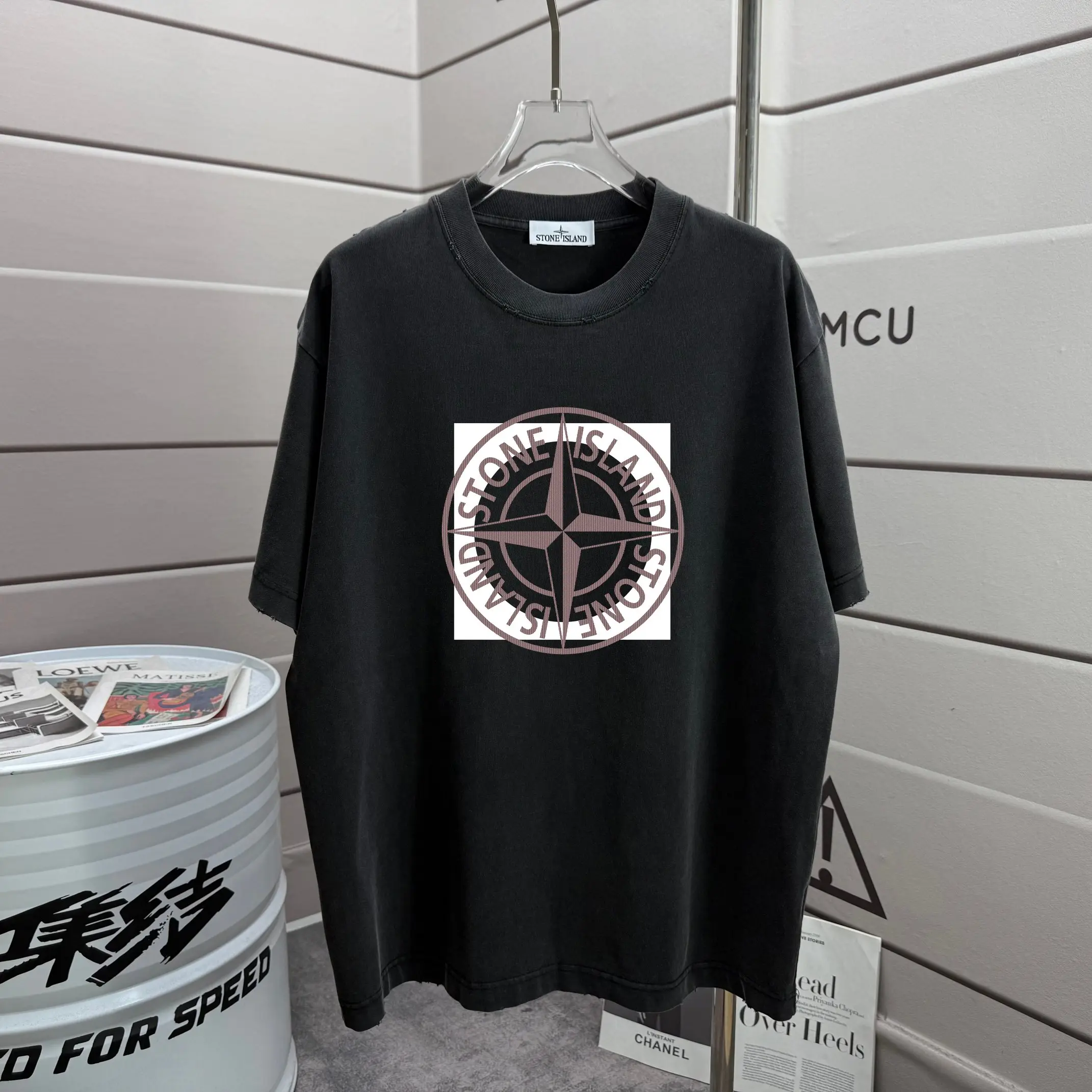 Compass Logo Distressed Cotton T-Shirt D16012896