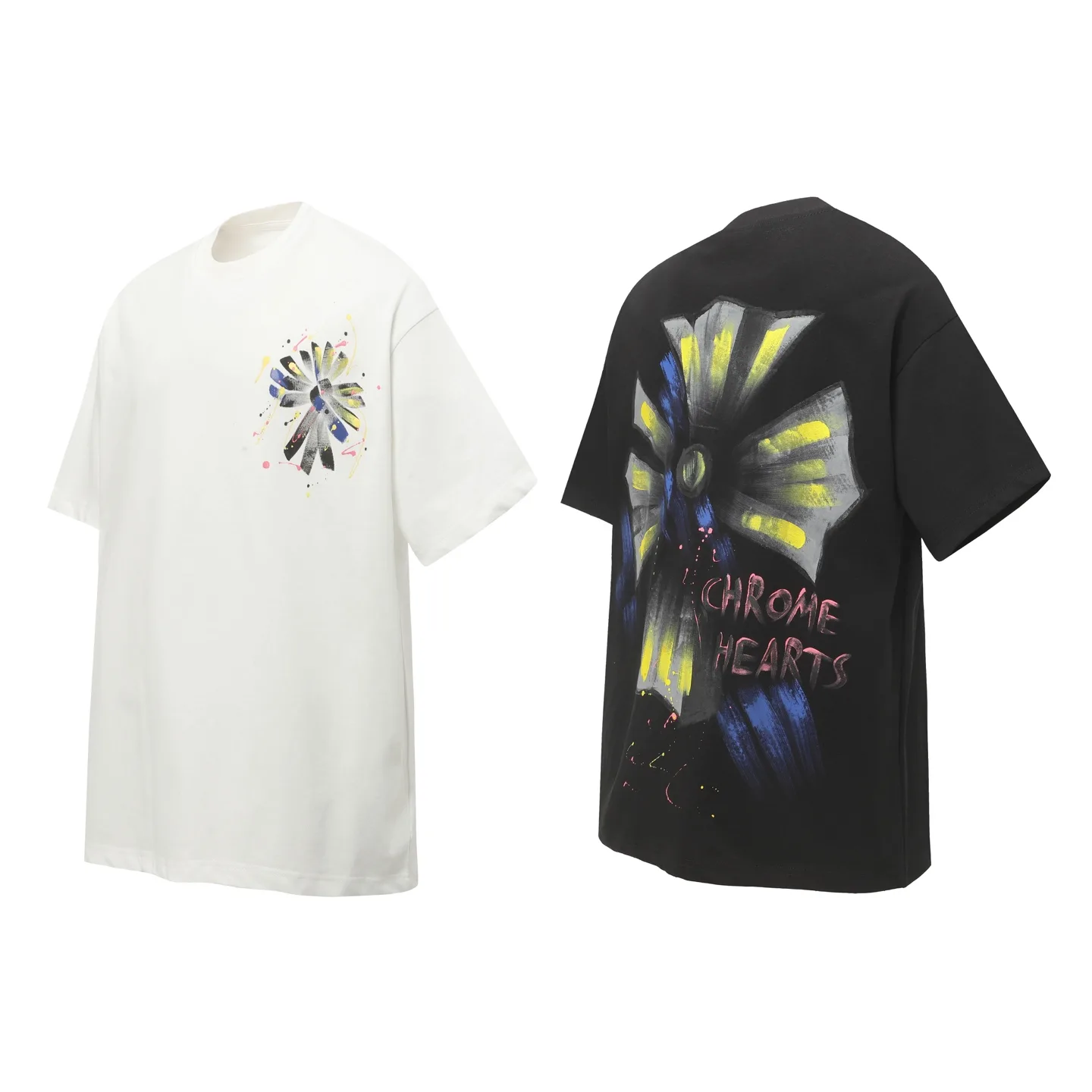 Hand-Painted Cross Print Cotton T-Shirt D10513636