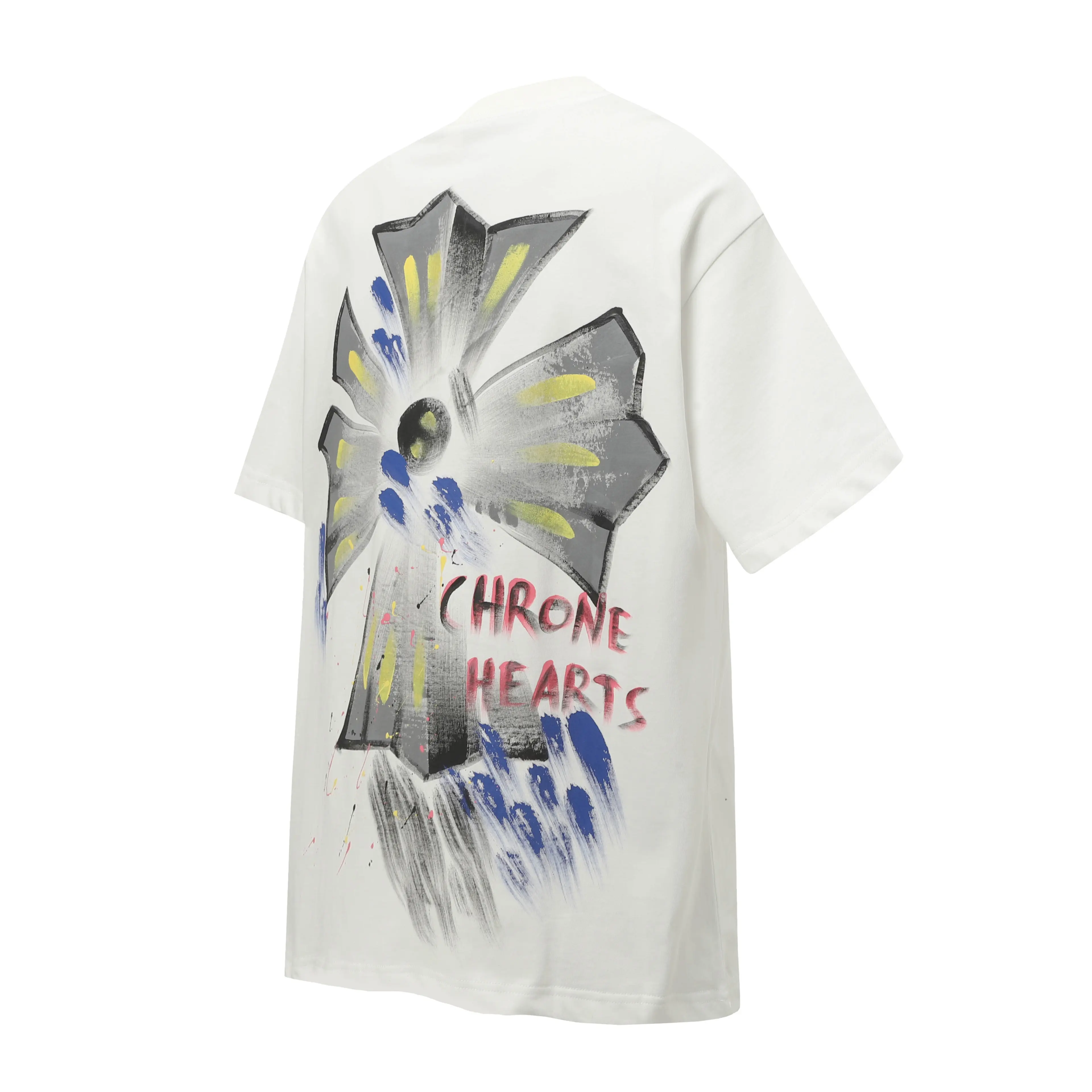 Hand-Painted Cross Print Cotton T-Shirt D10513635 — view 2