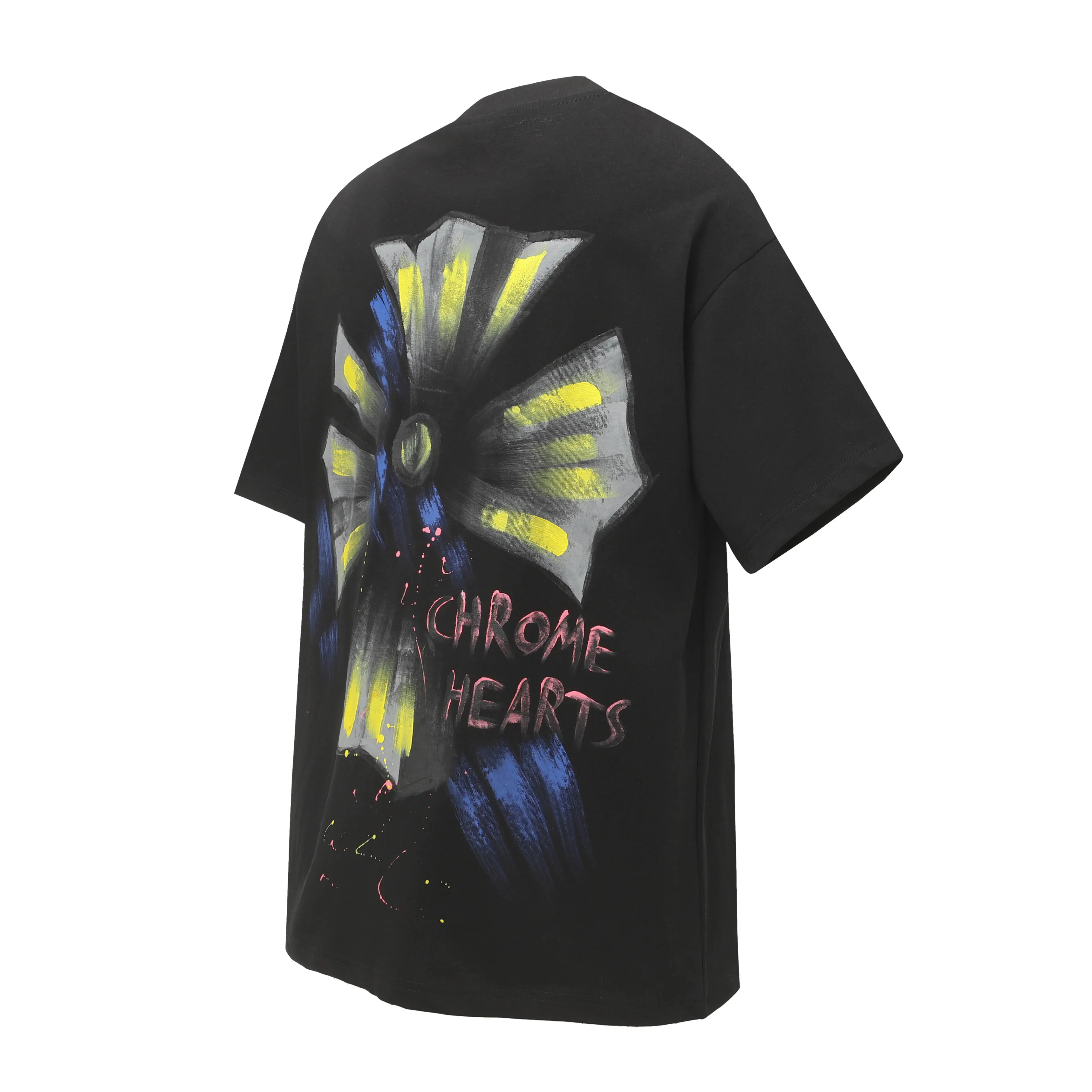 Hand-Painted Cross Print Cotton T-Shirt D10513634 — view 2