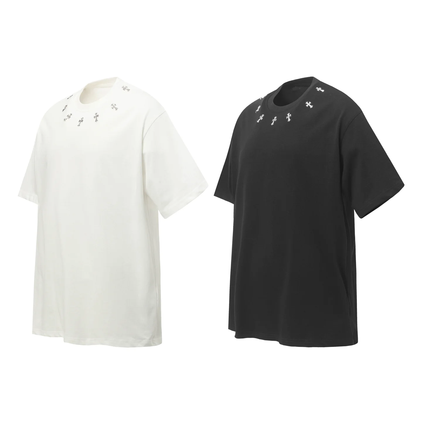 Rhinestone Cross Embellished Cotton T-Shirt D9513653