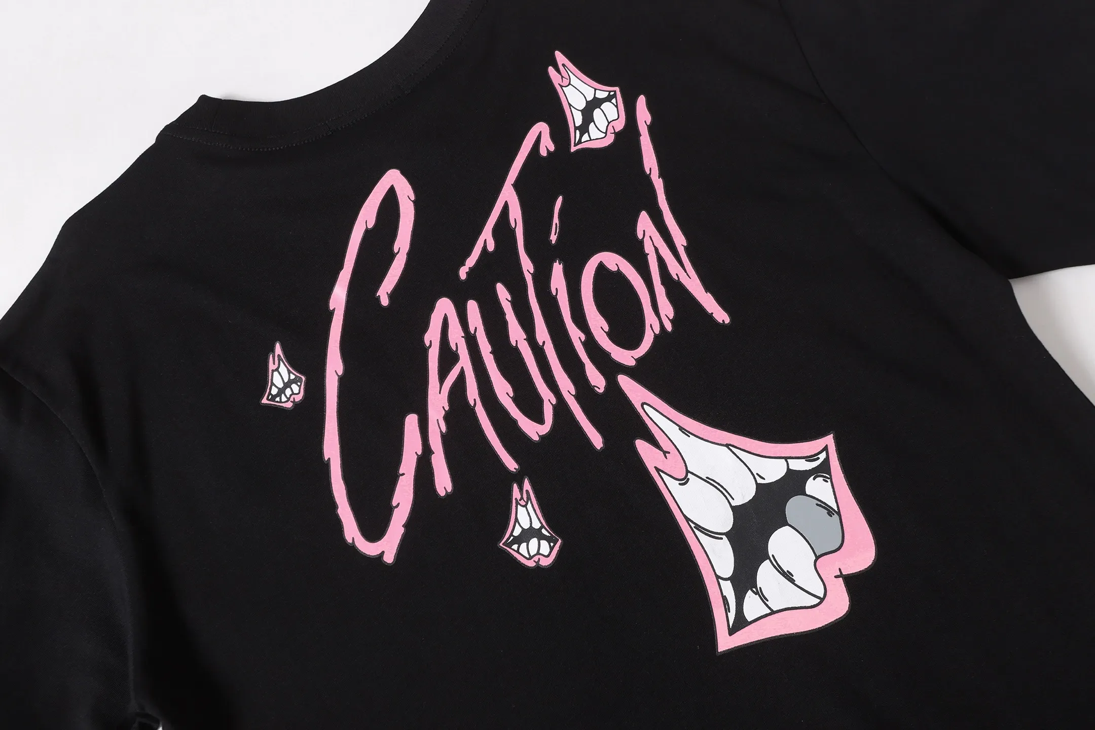 Caution Graffiti Embroidered Cotton T-Shirt D10013661 — view 9