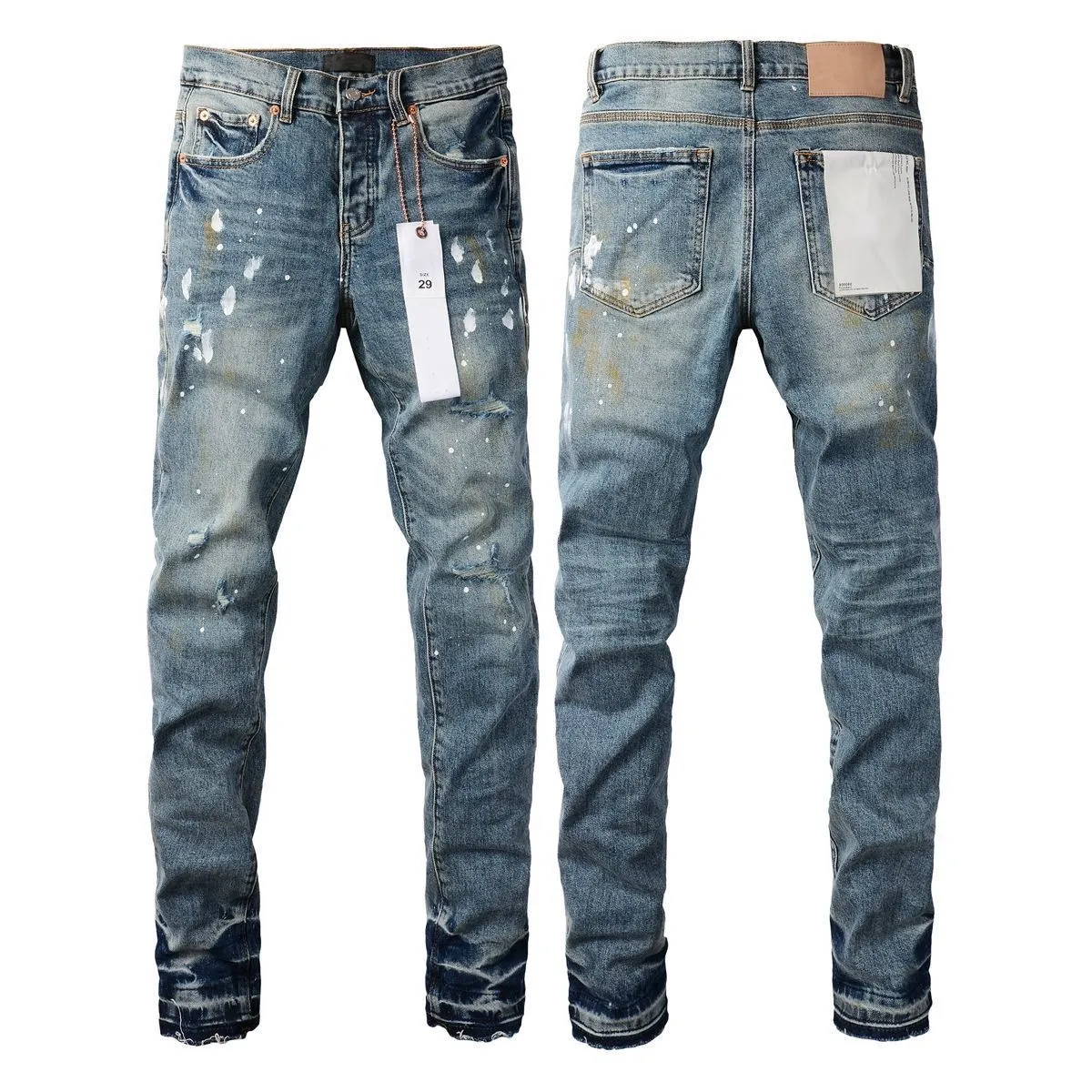 Paint-Splatter Distressed Slim-Fit Jeans D16021862