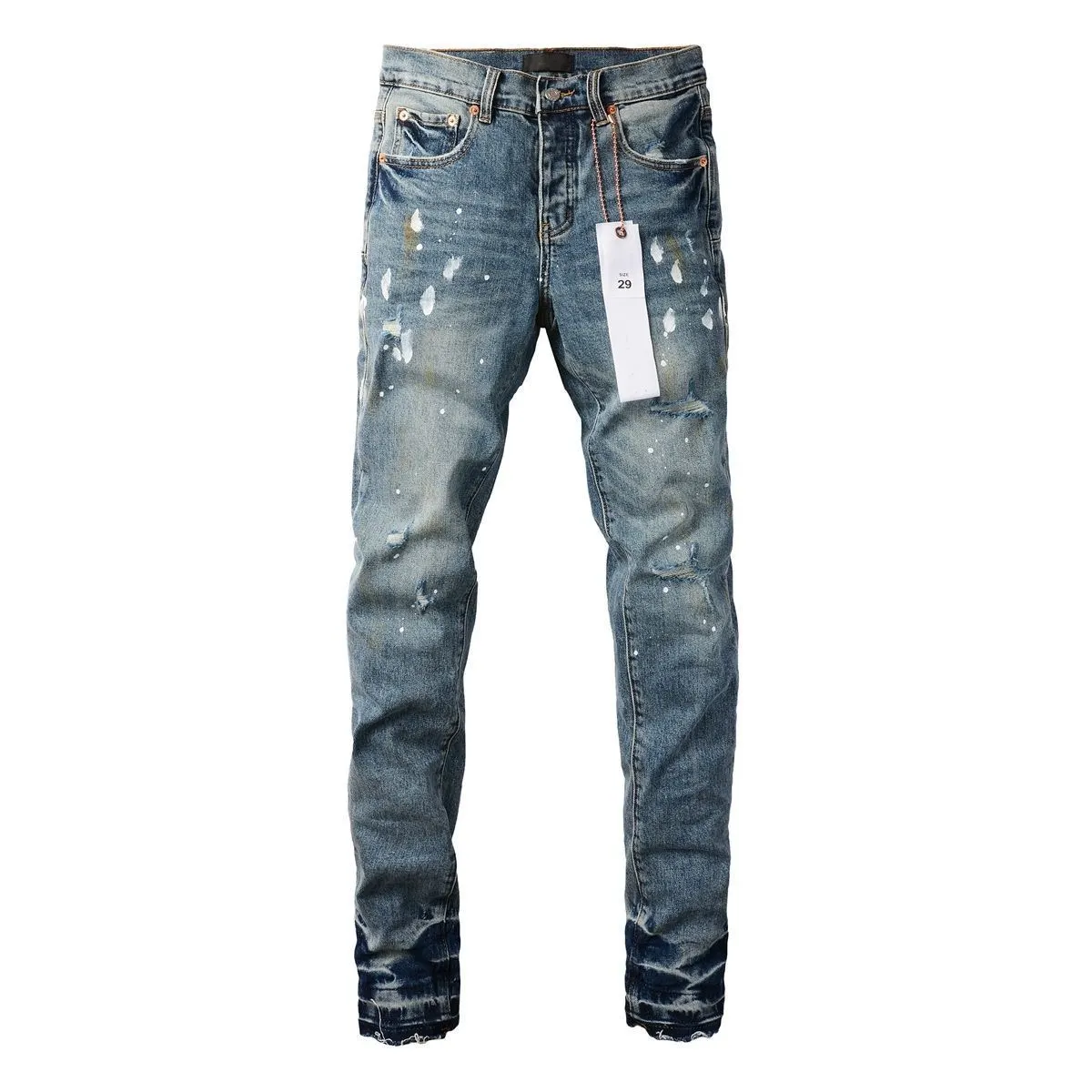 Paint-Splatter Distressed Slim-Fit Jeans D16021862 — view 2