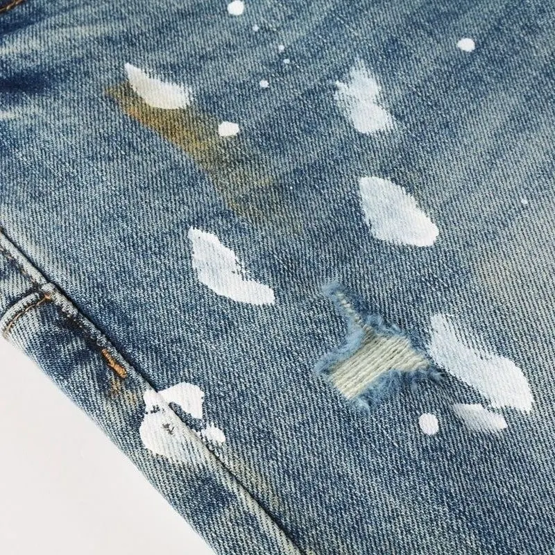 Paint-Splatter Distressed Slim-Fit Jeans D16021862 — view 6