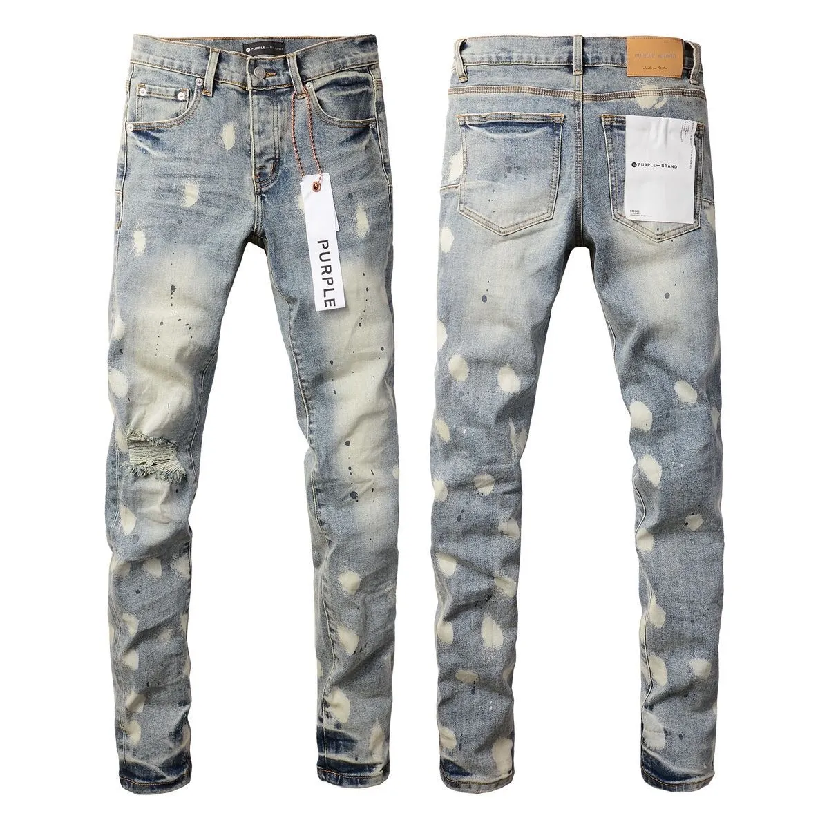 Distressed Paint-Splatter Slim-Fit Jeans D16021860