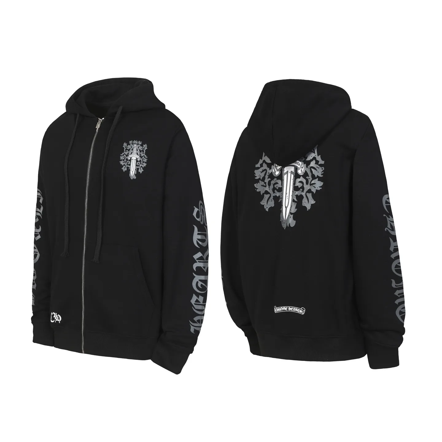 Dagger Print Zip-Up Hoodie D14513489