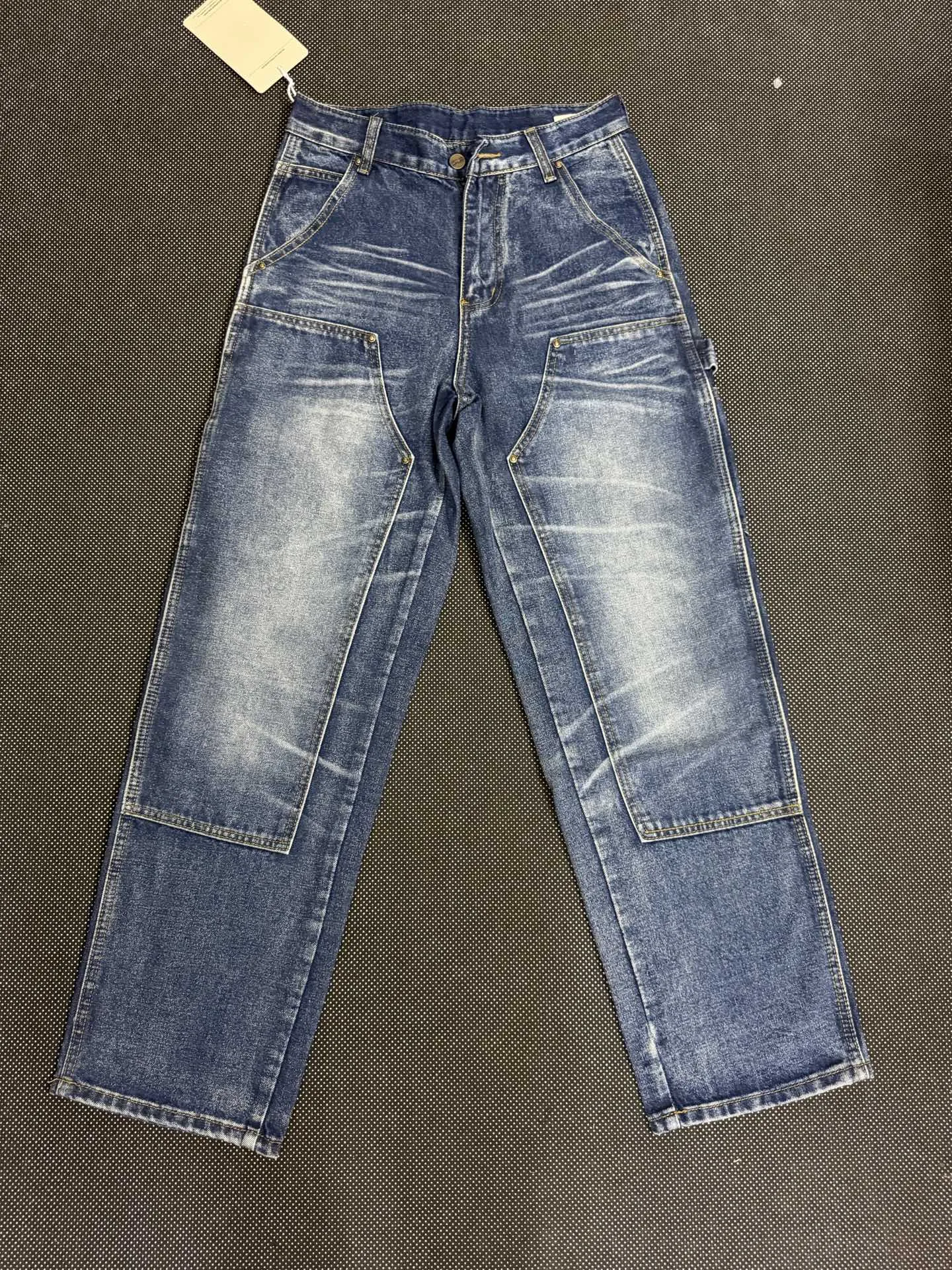 Double-Knee Washed Denim Work Pants D18021835
