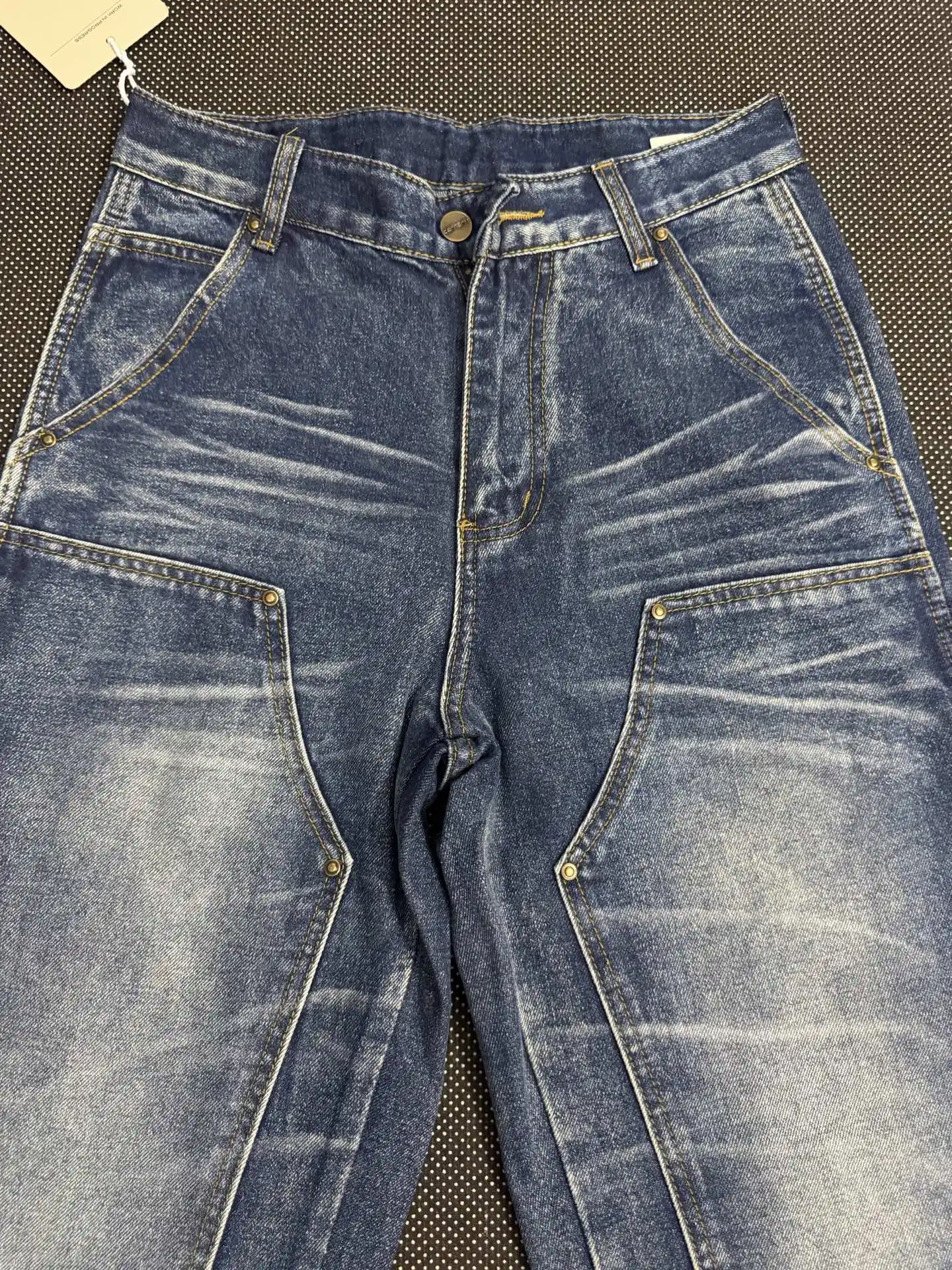 Double-Knee Washed Denim Work Pants D18021835 — view 2
