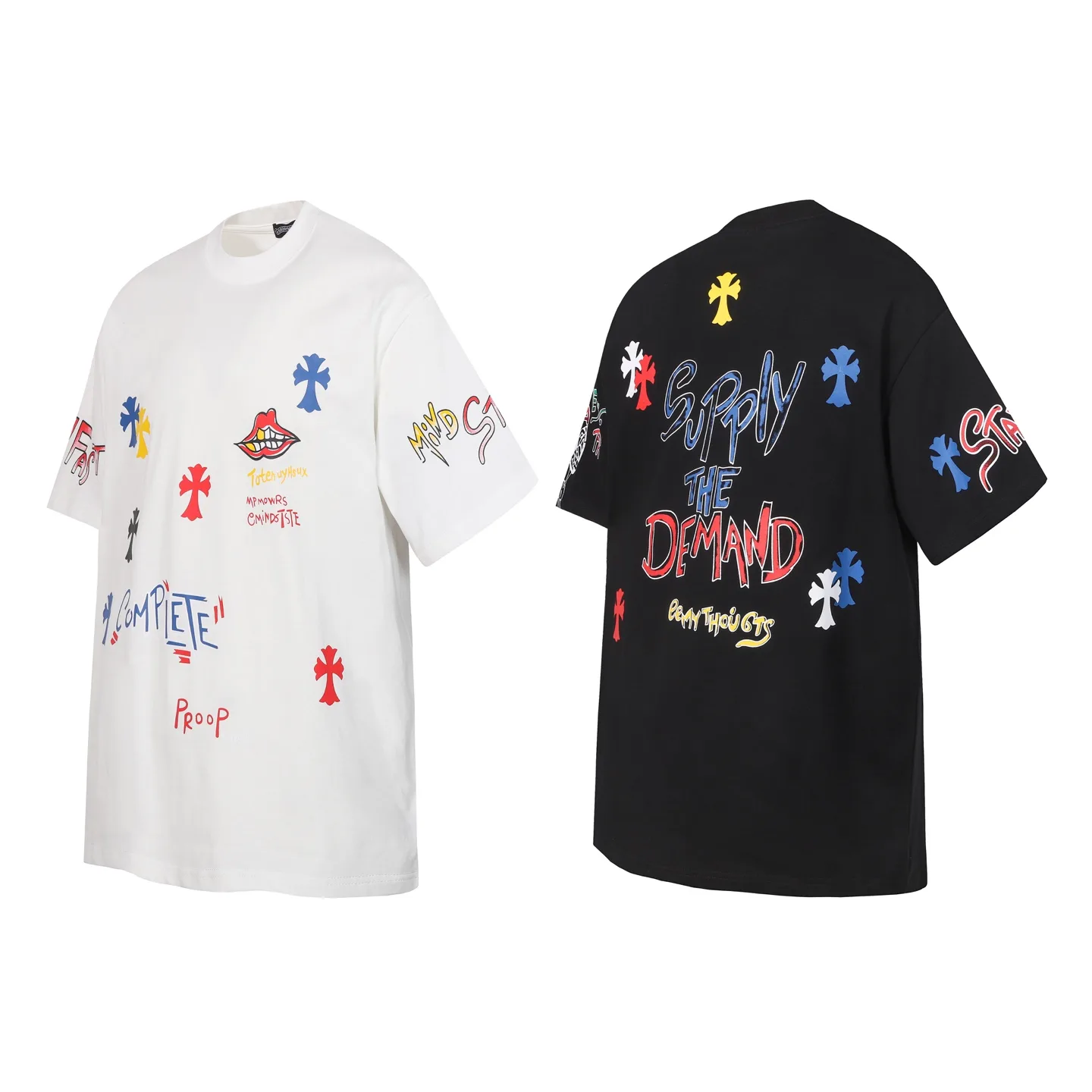 Graffiti Print Cotton Jersey T-Shirt D10513614
