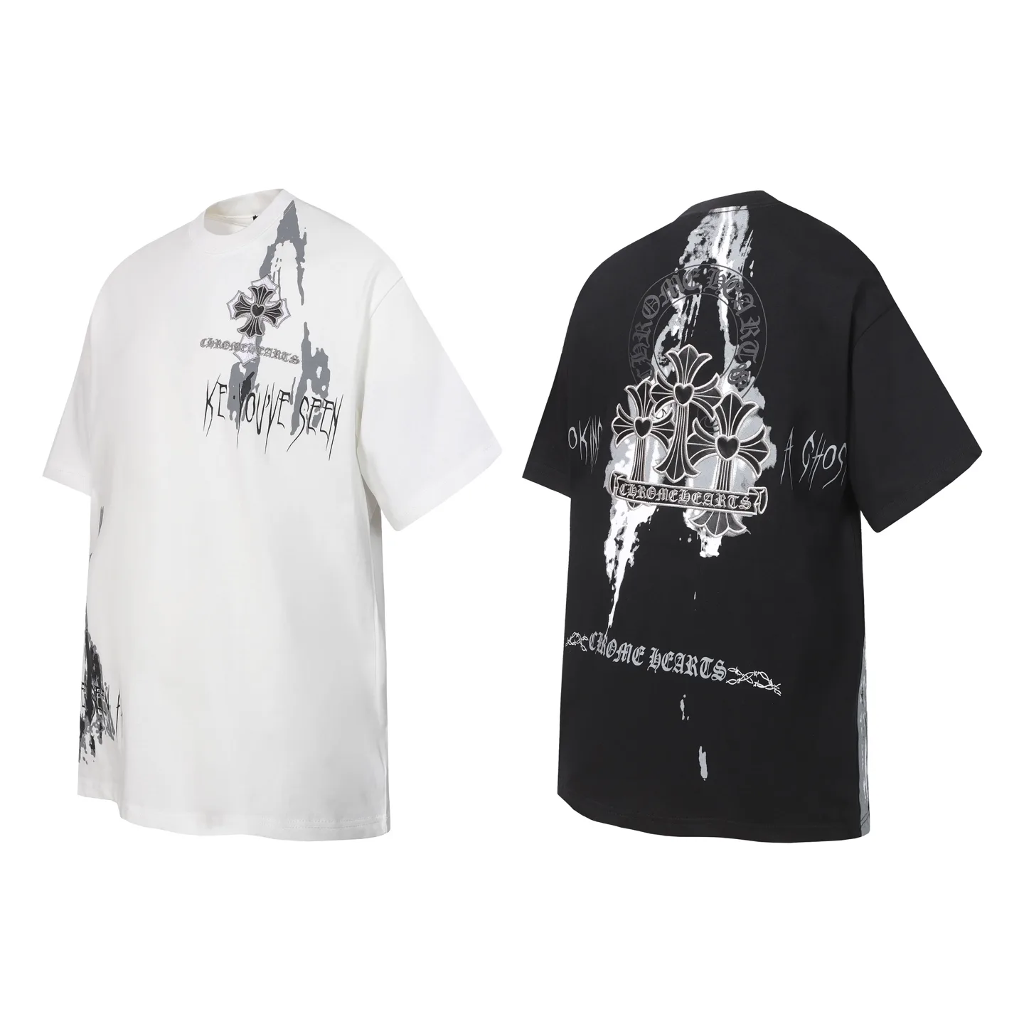 Sanskrit Cross Embroidered Splatter T-Shirt D11013692