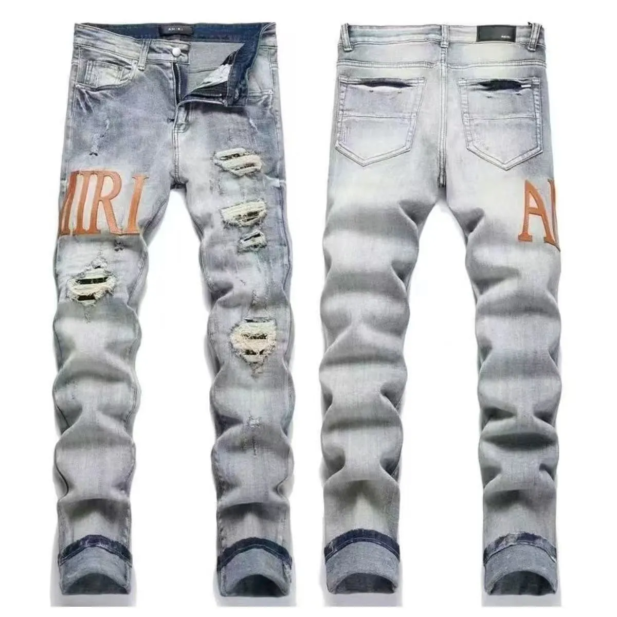 Distressed Logo Patch Slim-Fit Jeans D14521831