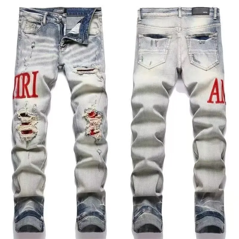 Logo Embroidered Distressed Slim-Fit Jeans D14521827