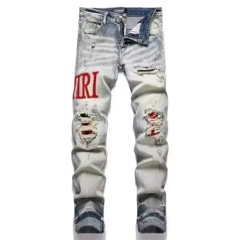 Logo Embroidered Distressed Slim-Fit Jeans D14521827 — view 3