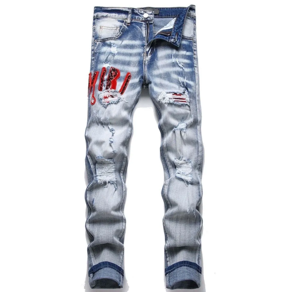 Distressed Slim-Fit Appliqué Jeans D14521826 — view 2