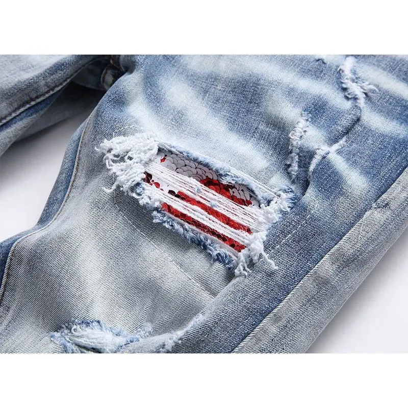 Distressed Slim-Fit Appliqué Jeans D14521826 — view 8