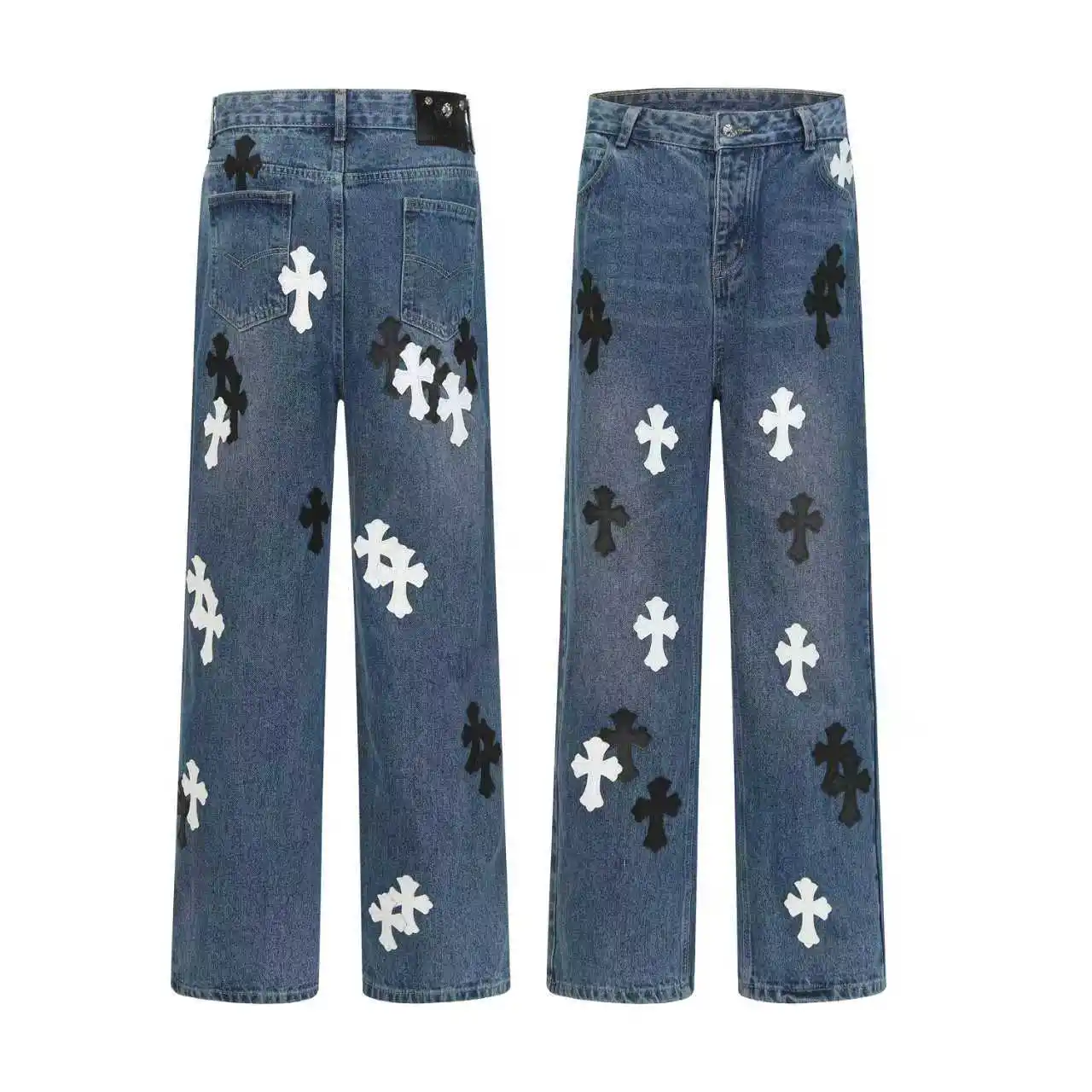 Cross-Patch Appliqué Straight-Leg Jeans D15513474
