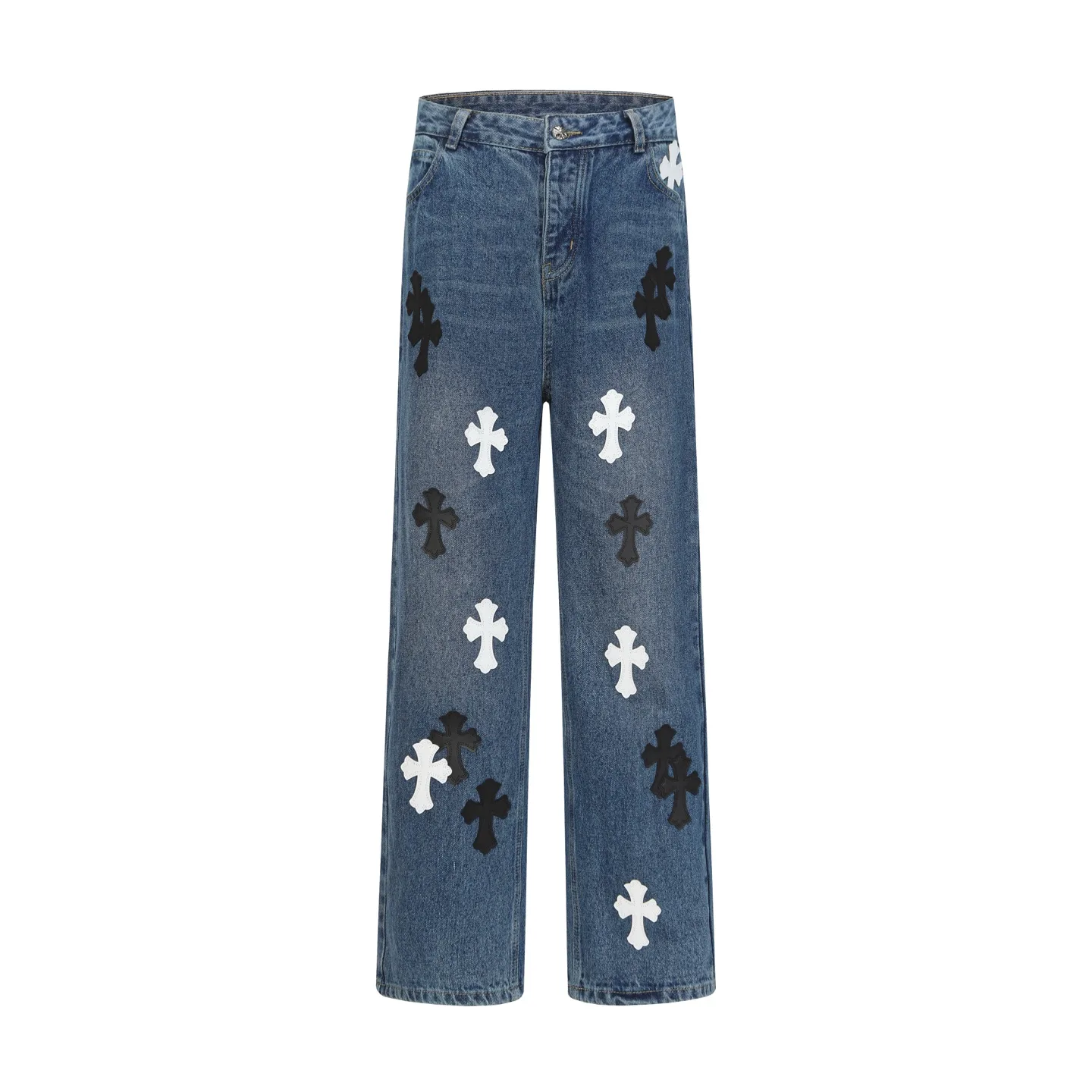 Cross-Patch Appliqué Straight-Leg Jeans D15513474 — view 3
