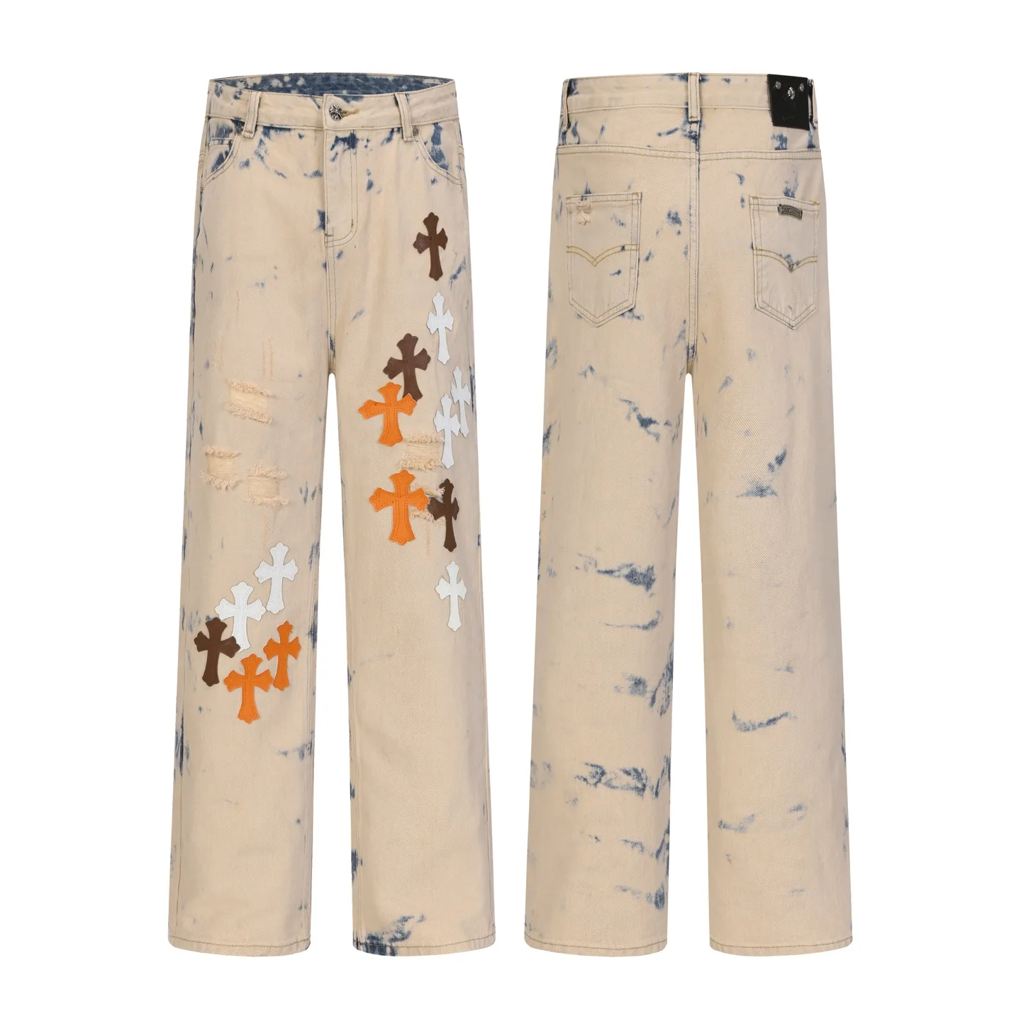 Cross Patch Acid-Wash Straight-Leg Jeans D17513582