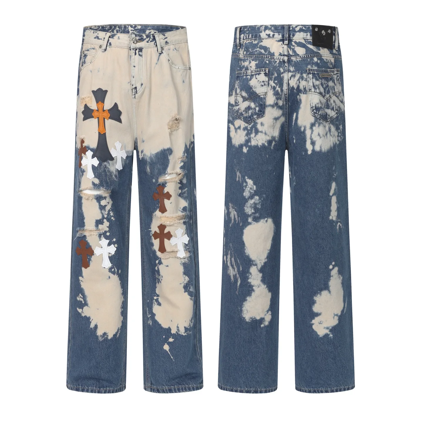 Cross Patch Tie-Dye Distressed Jeans D17513606