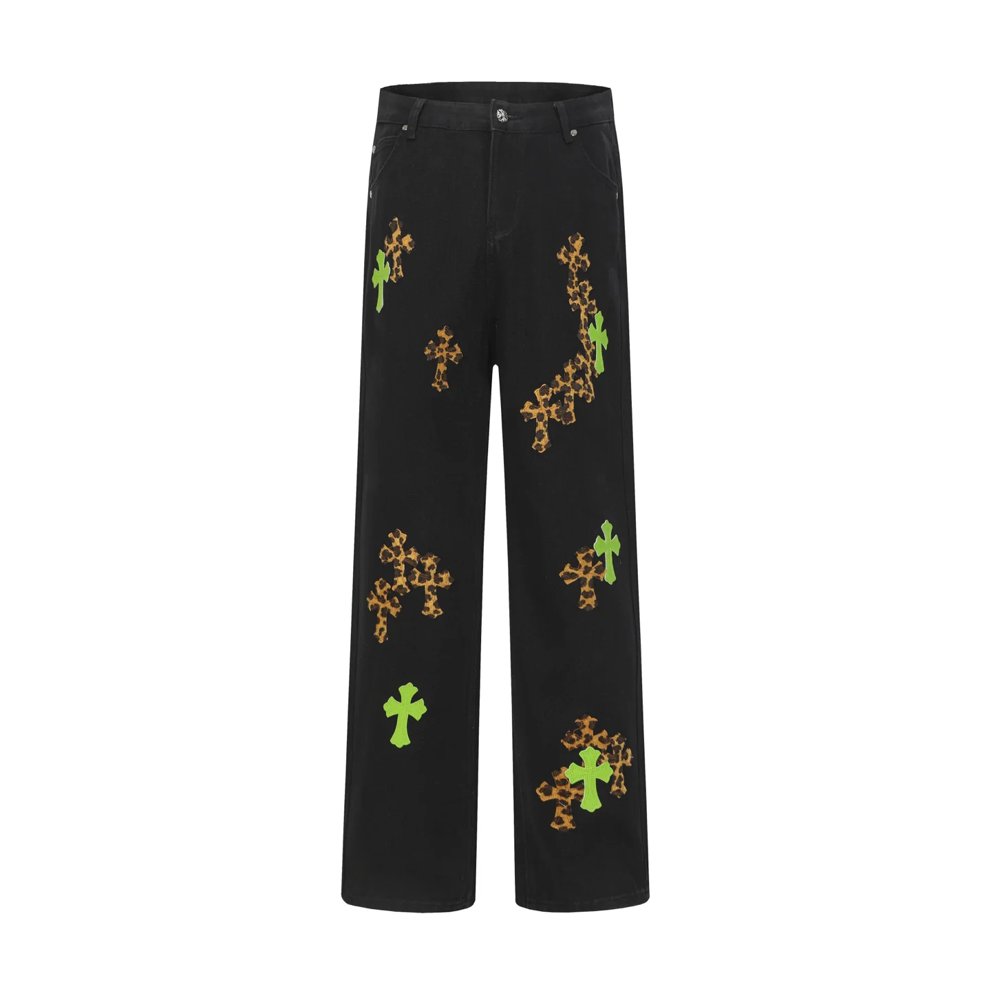 Leopard Patch Cross Straight-Leg Jeans D15513680 — view 2