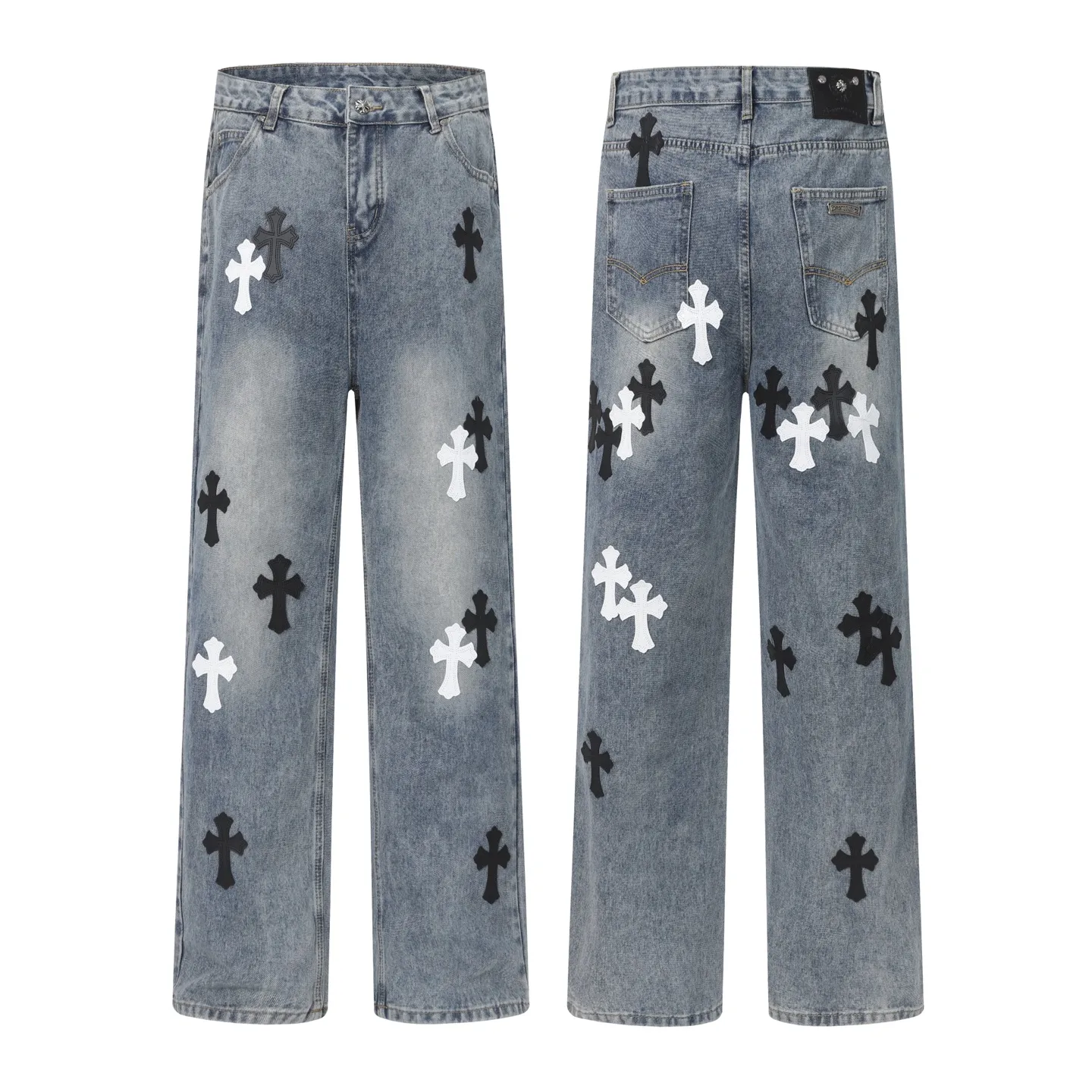 Cross Patch Appliqué Straight-Leg Jeans D15513607