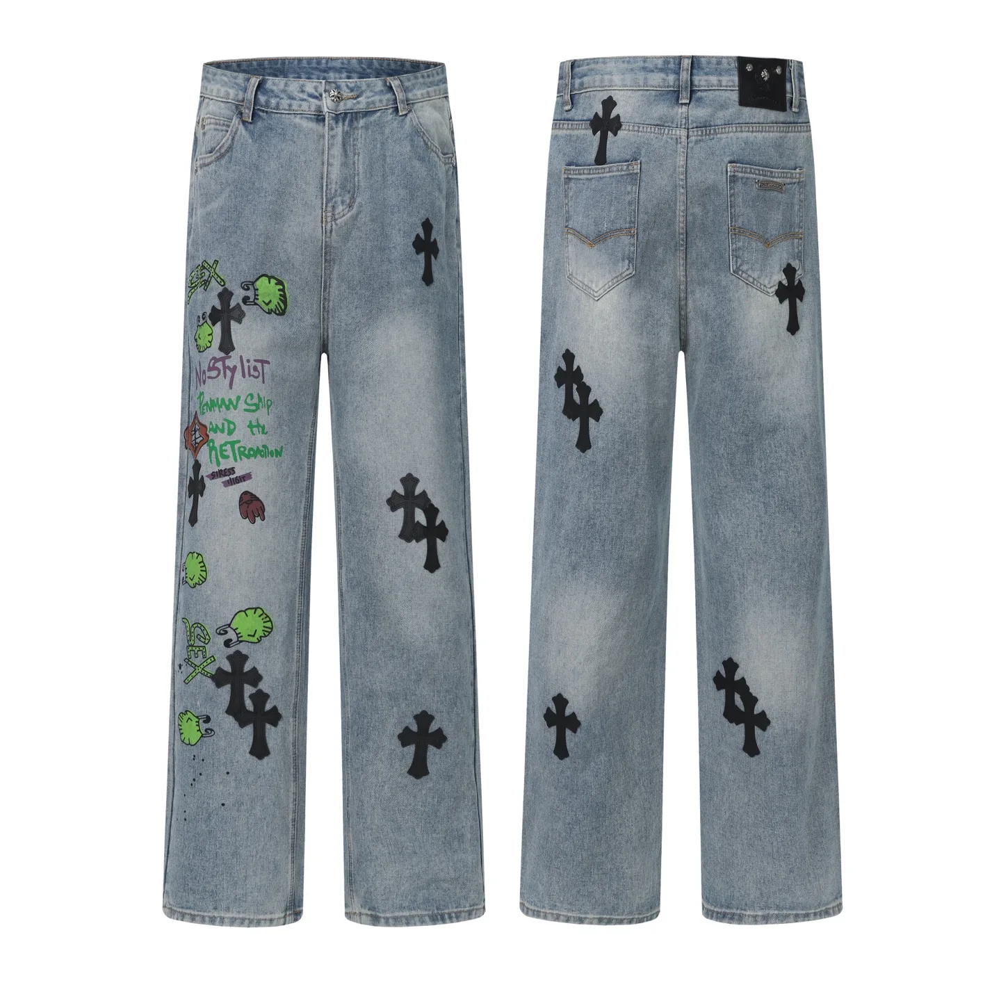 Cross Patch Embroidered Straight-Leg Jeans D15513608