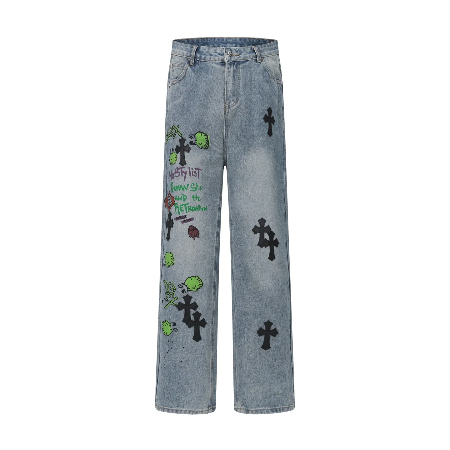 Cross Patch Embroidered Straight-Leg Jeans D15513608 — view 2