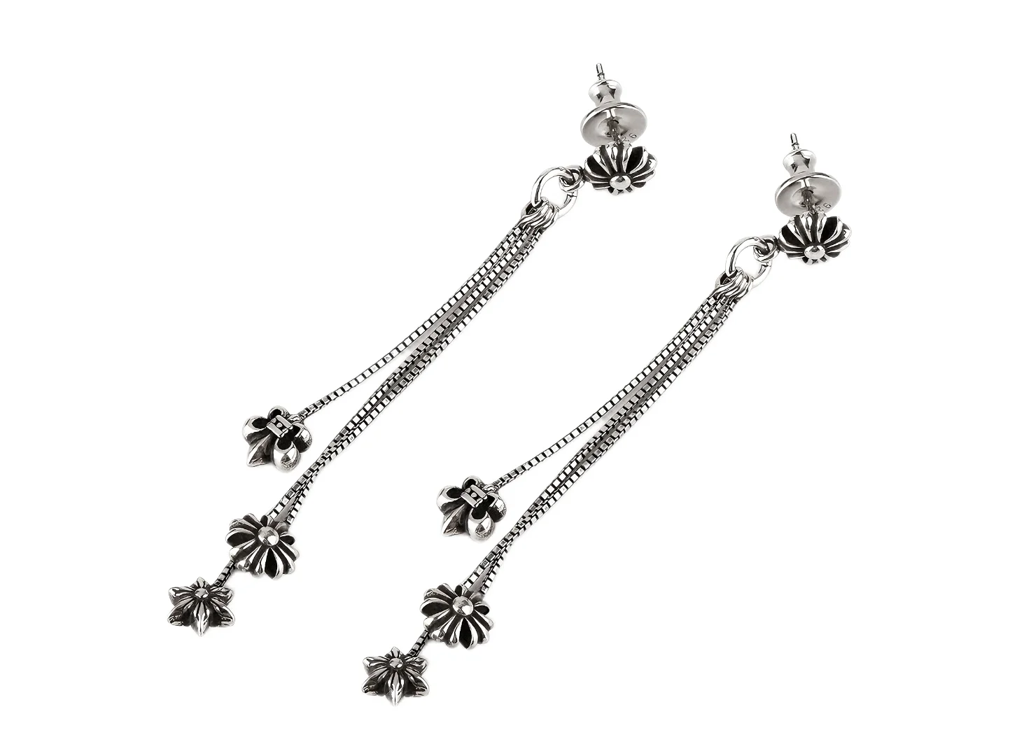 Chrome Hearts Triple Motif Drop Earrings (Sterling Silver) D35016534