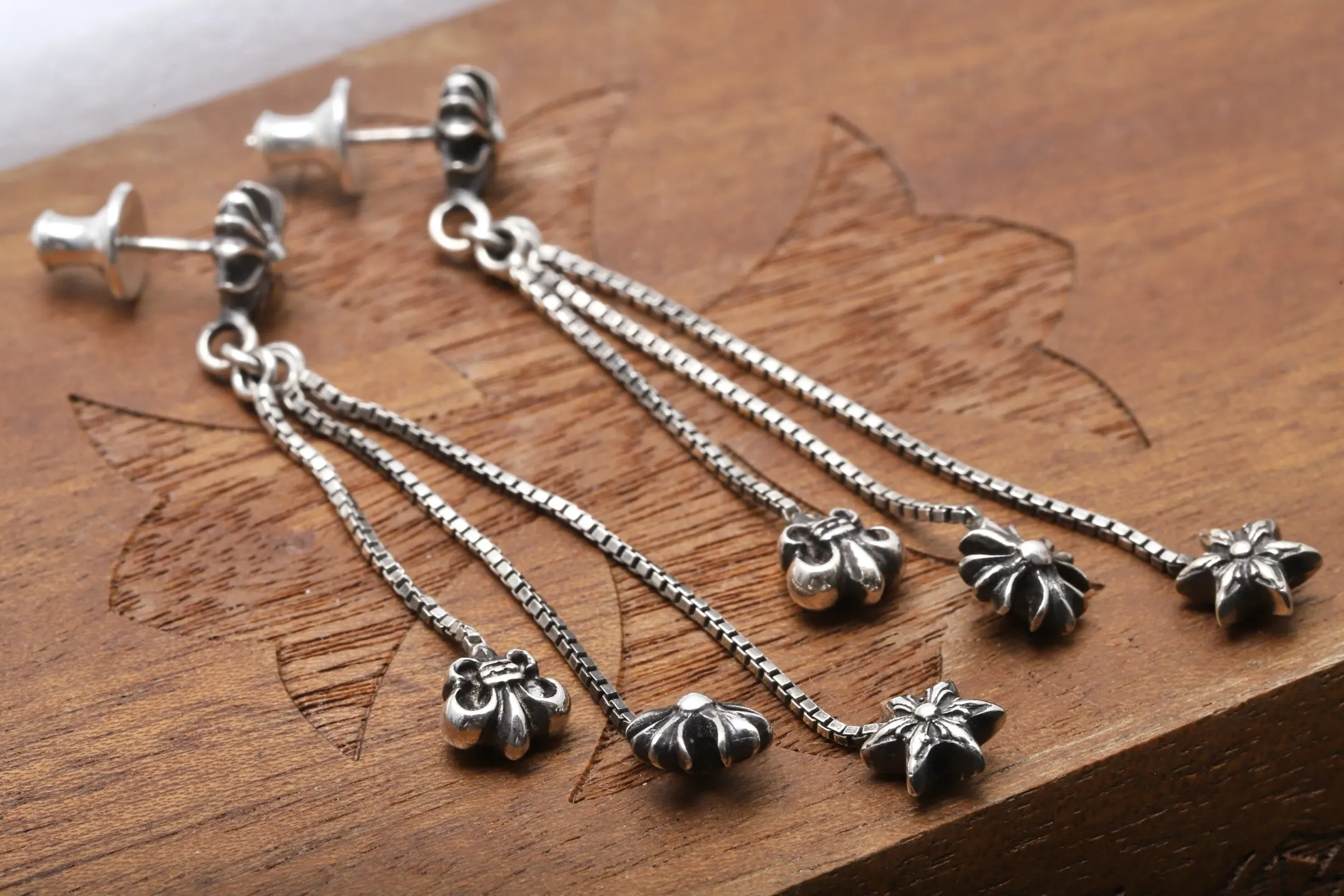 Chrome Hearts Triple Motif Drop Earrings (Sterling Silver) D35016534 — view 3