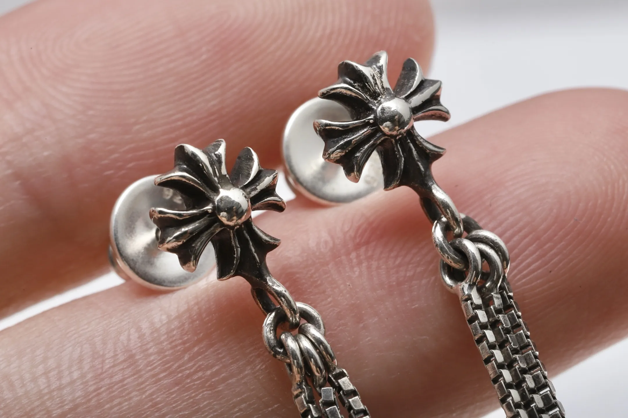 Chrome Hearts Triple Motif Drop Earrings (Sterling Silver) D35016534 — view 5